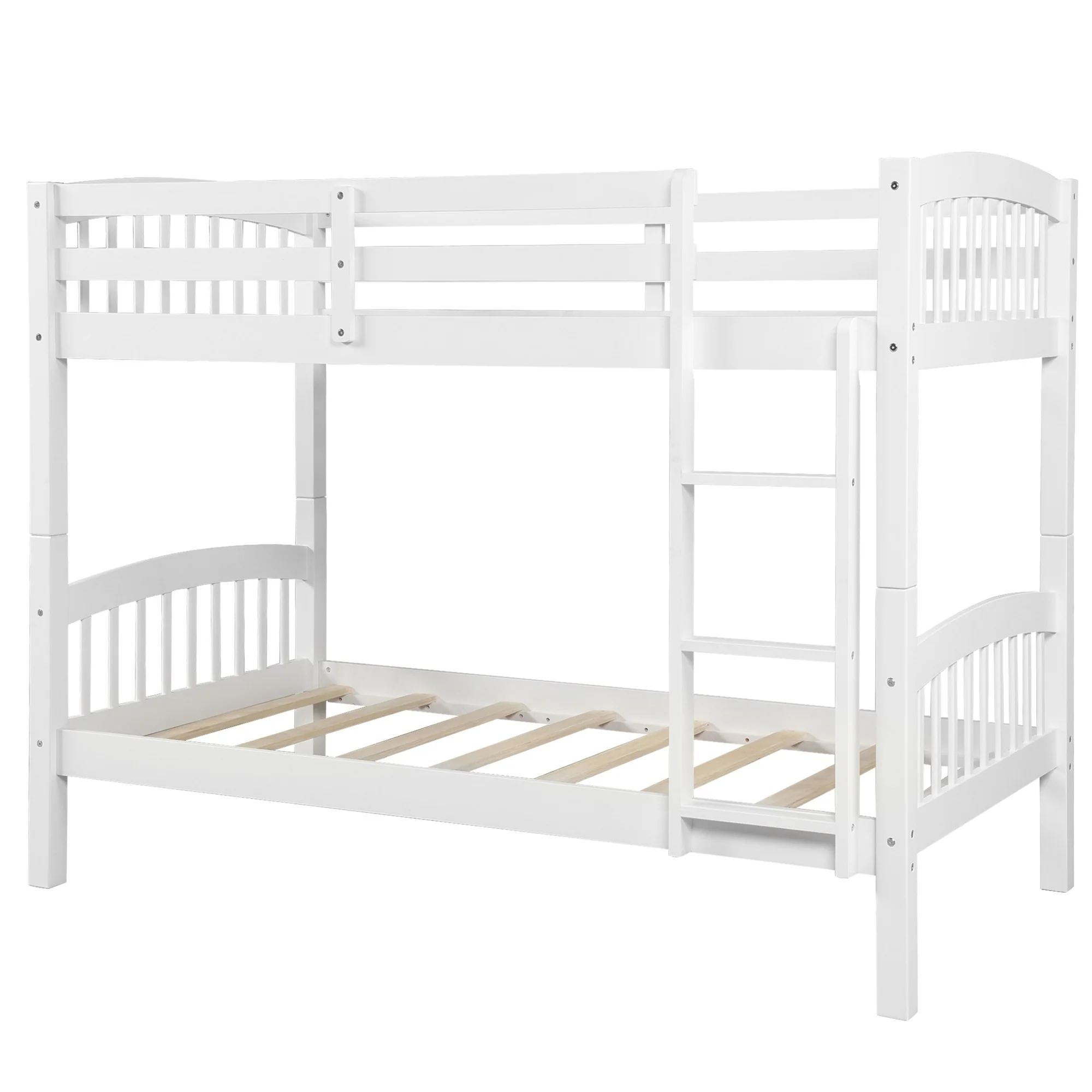 White Twin Over Twin Bunk Bed By Homeroots - Image 7