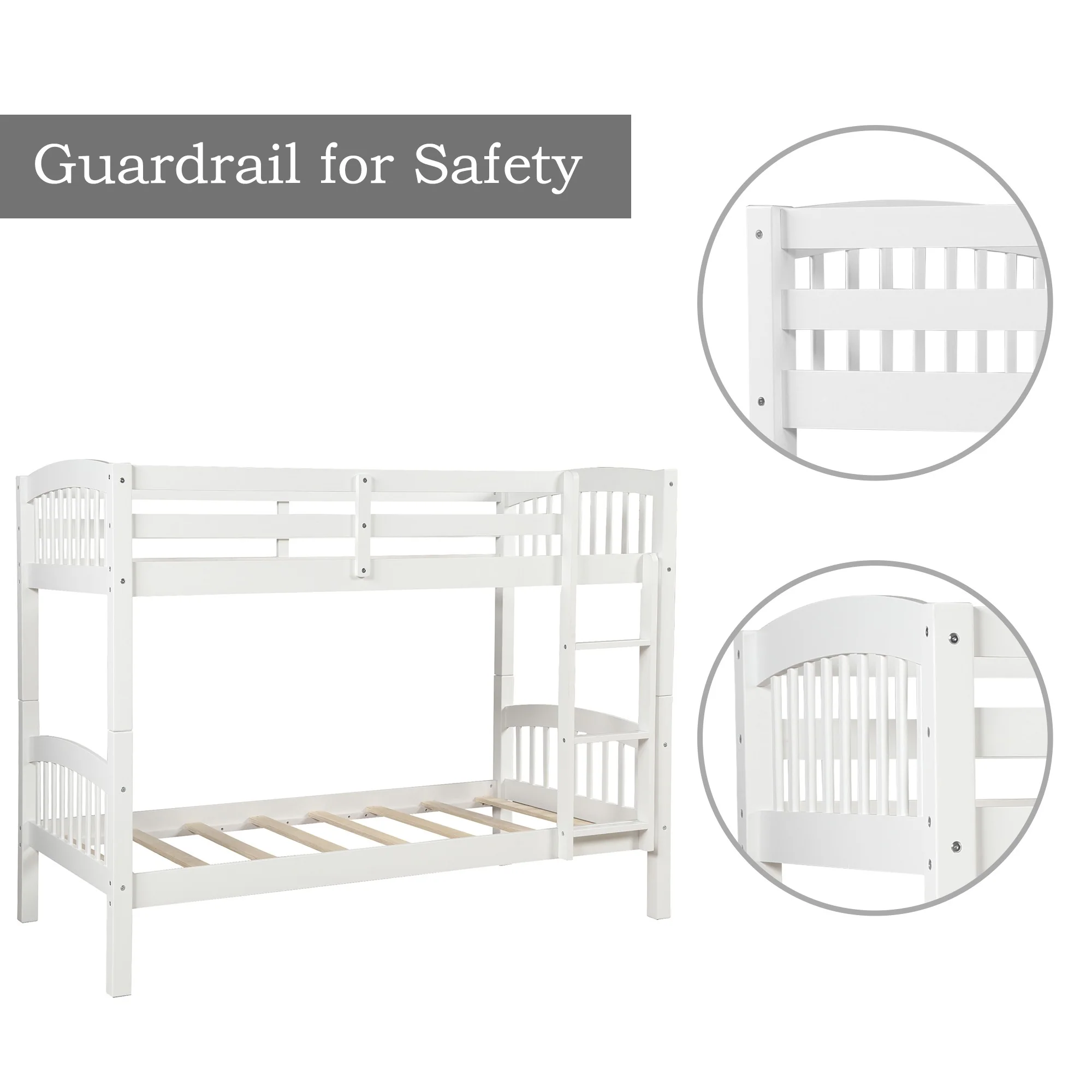 White Twin Over Twin Bunk Bed By Homeroots - Image 9