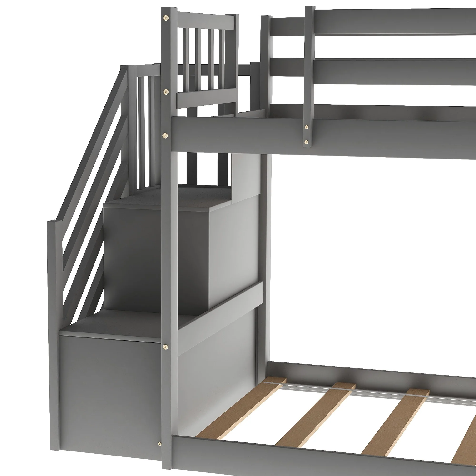 White Twin Over Twin Bunk Bed With Stairway And Slide By Homeroots - Image 14