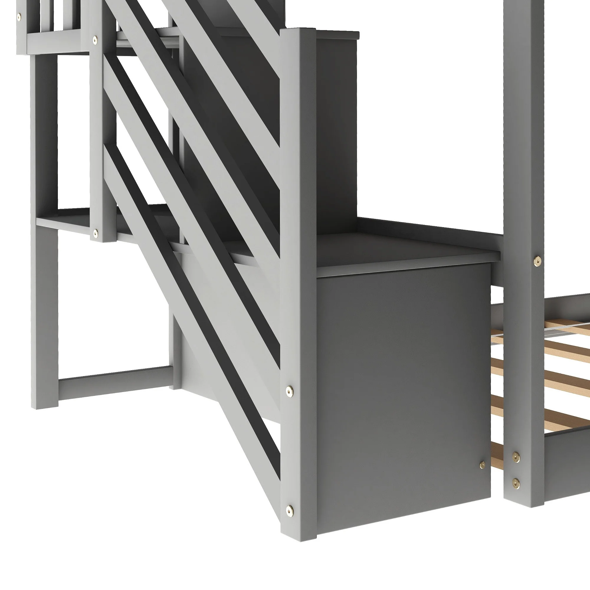 White Twin Over Twin Bunk Bed With Stairway And Slide By Homeroots - Image 15