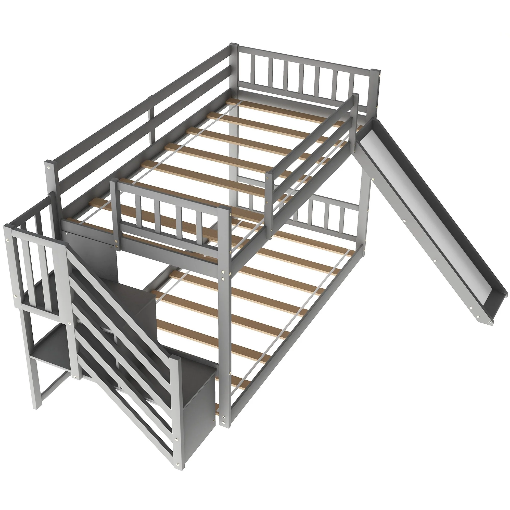 White Twin Over Twin Bunk Bed With Stairway And Slide By Homeroots - Image 17