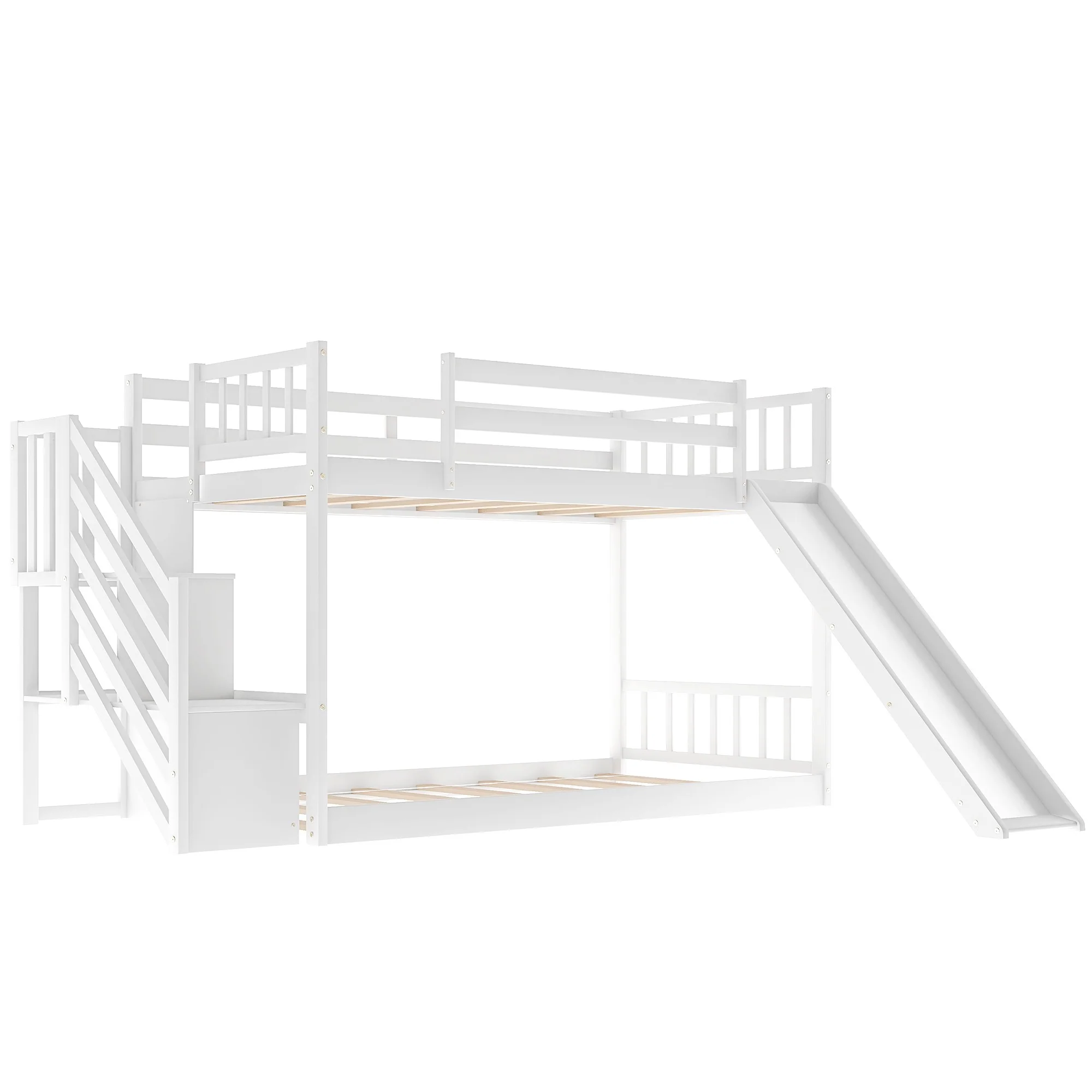 White Twin Over Twin Bunk Bed With Stairway And Slide By Homeroots - Image 5