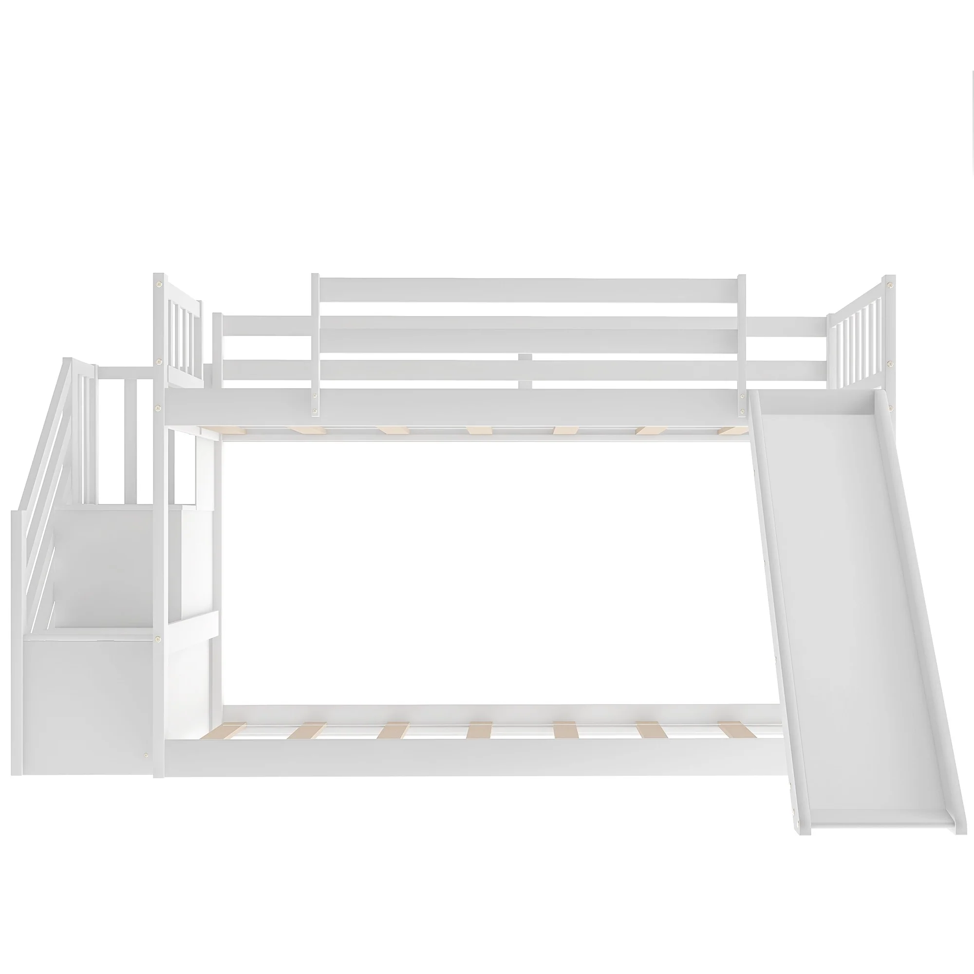 White Twin Over Twin Bunk Bed With Stairway And Slide By Homeroots - Image 8