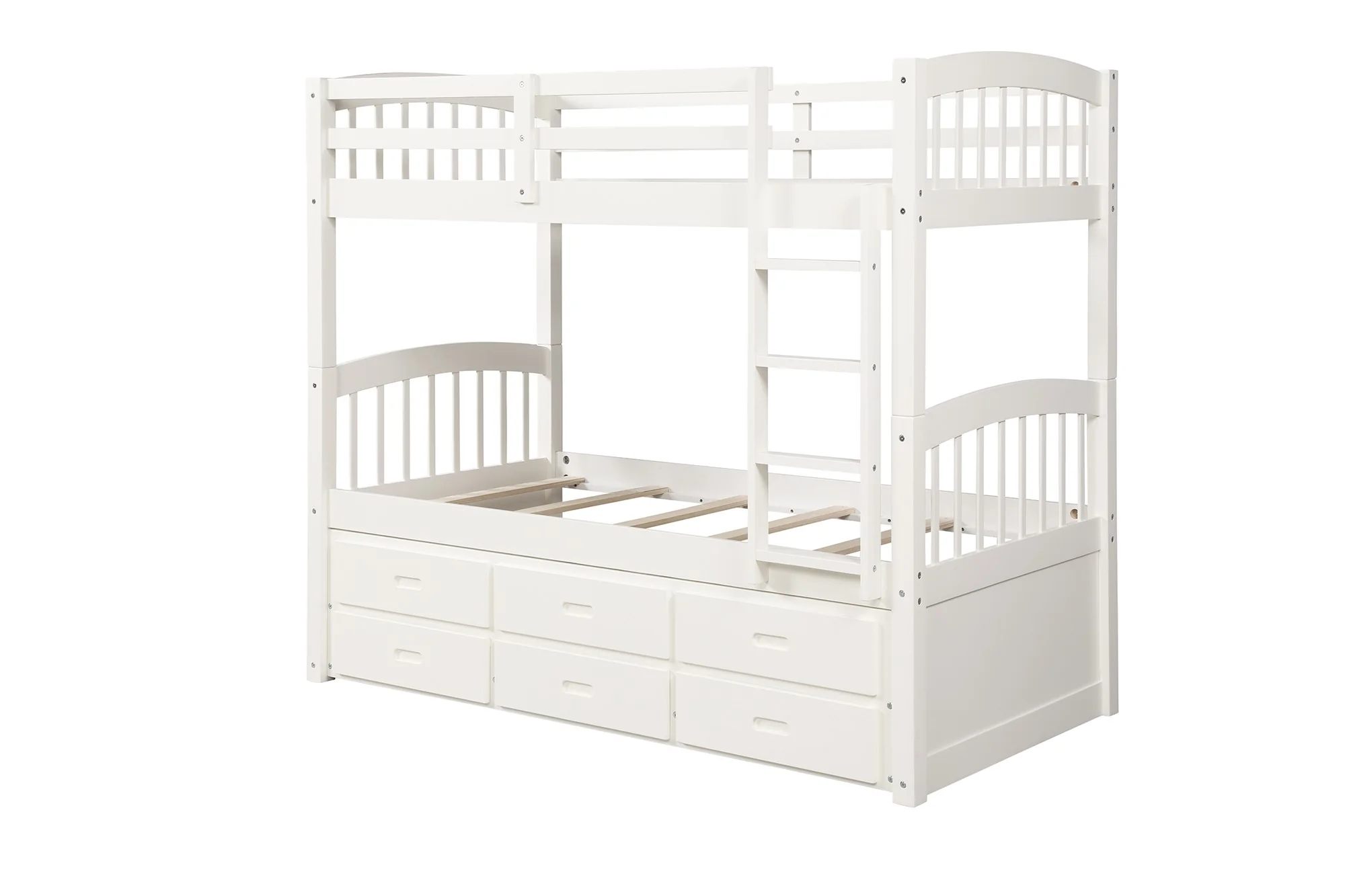 White Twin Over Twin Bunk Bed With Trundle And Drawers By Homeroots - Image 5
