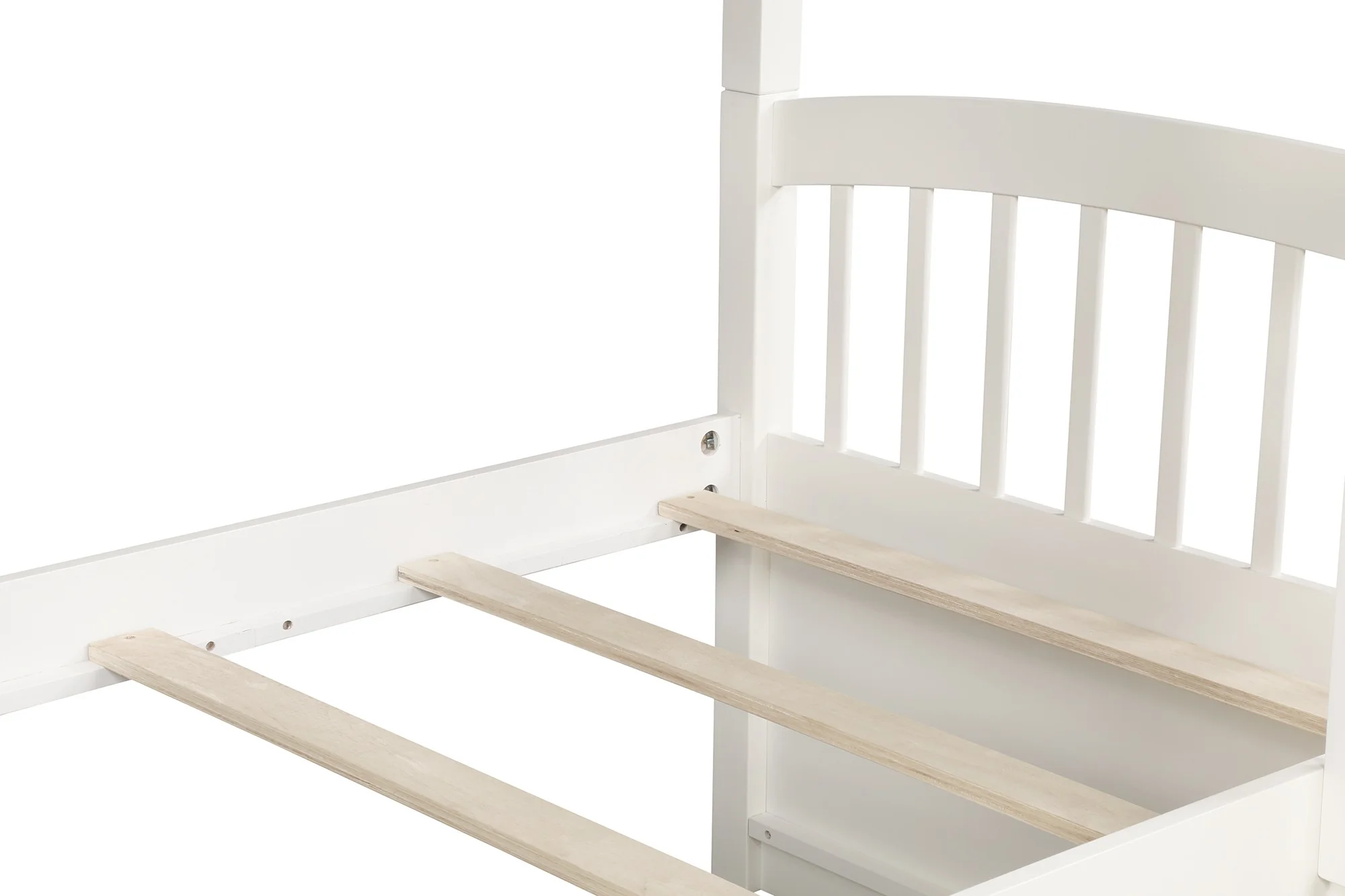 White Twin Over Twin Bunk Bed With Trundle And Drawers By Homeroots - Image 7