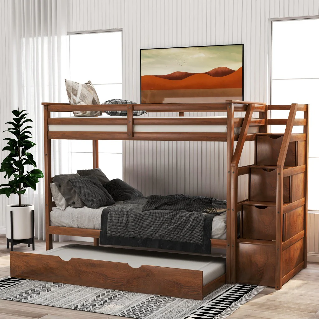 White Twin Over Twin Bunk Bed With Trundle By Homeroots - Image 10