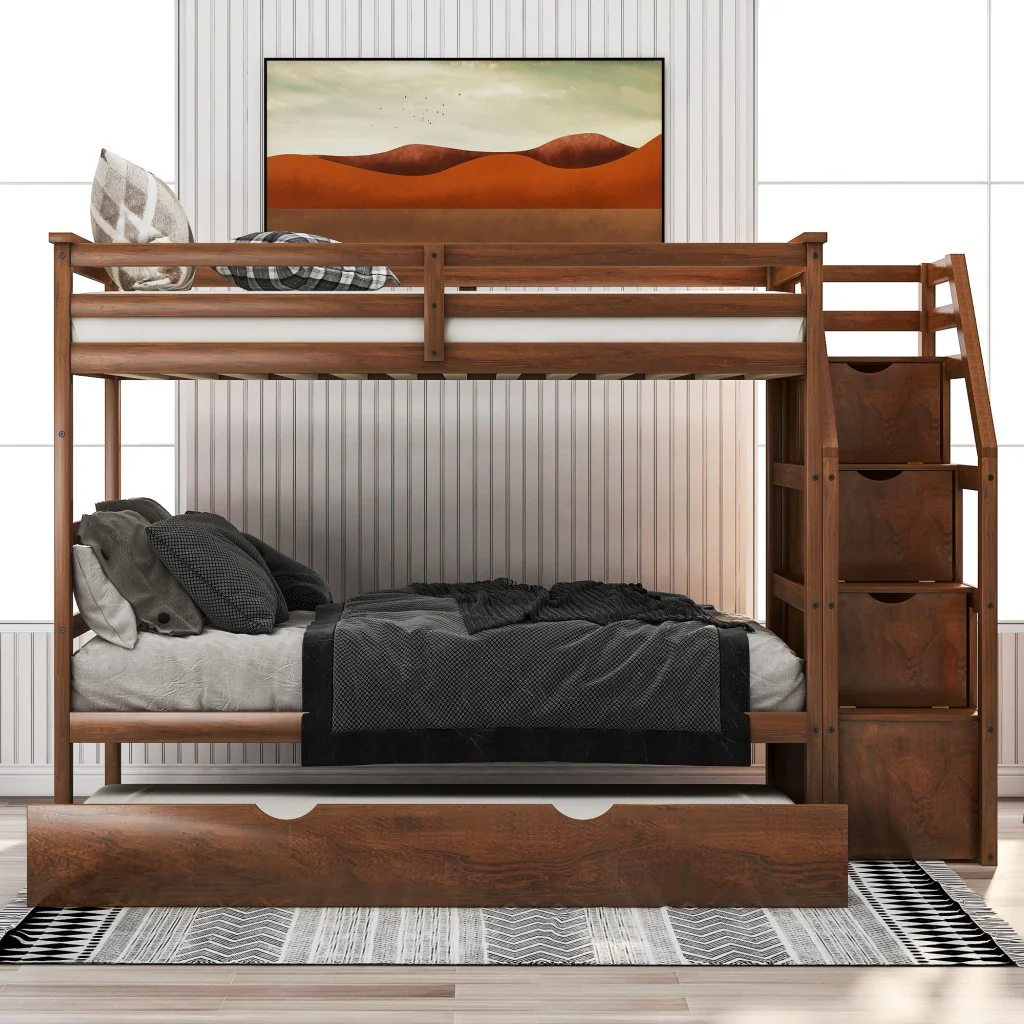 White Twin Over Twin Bunk Bed With Trundle By Homeroots - Image 11