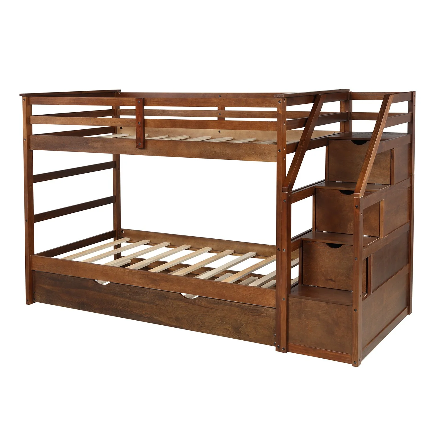 White Twin Over Twin Bunk Bed With Trundle By Homeroots - Image 12