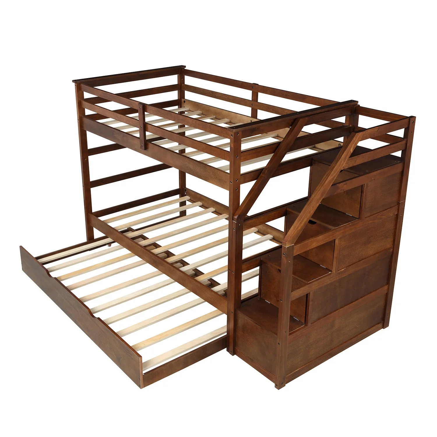 White Twin Over Twin Bunk Bed With Trundle By Homeroots - Image 16