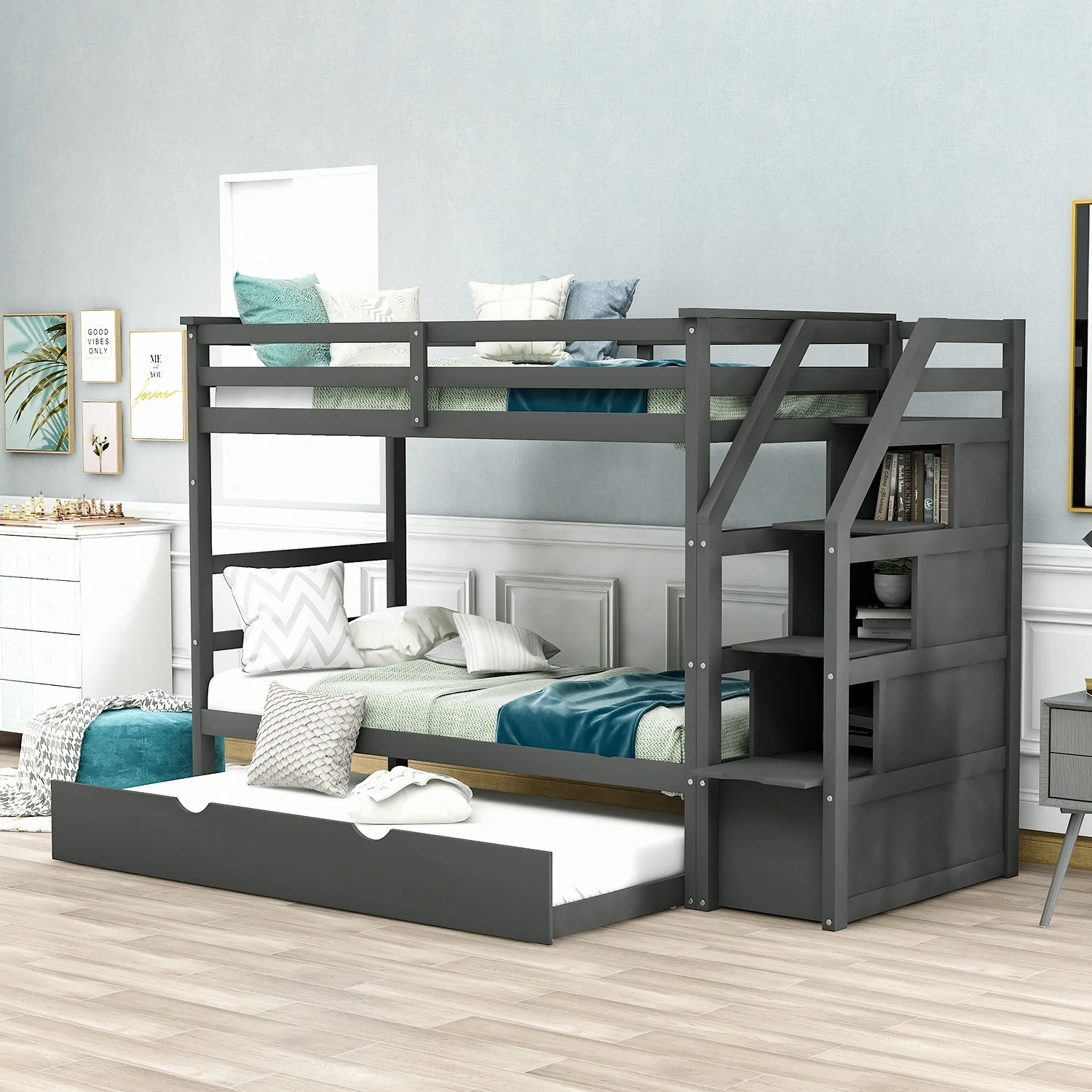 White Twin Over Twin Bunk Bed With Trundle By Homeroots - Image 19