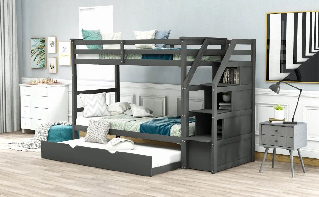 White Twin Over Twin Bunk Bed With Trundle By Homeroots - Image 21
