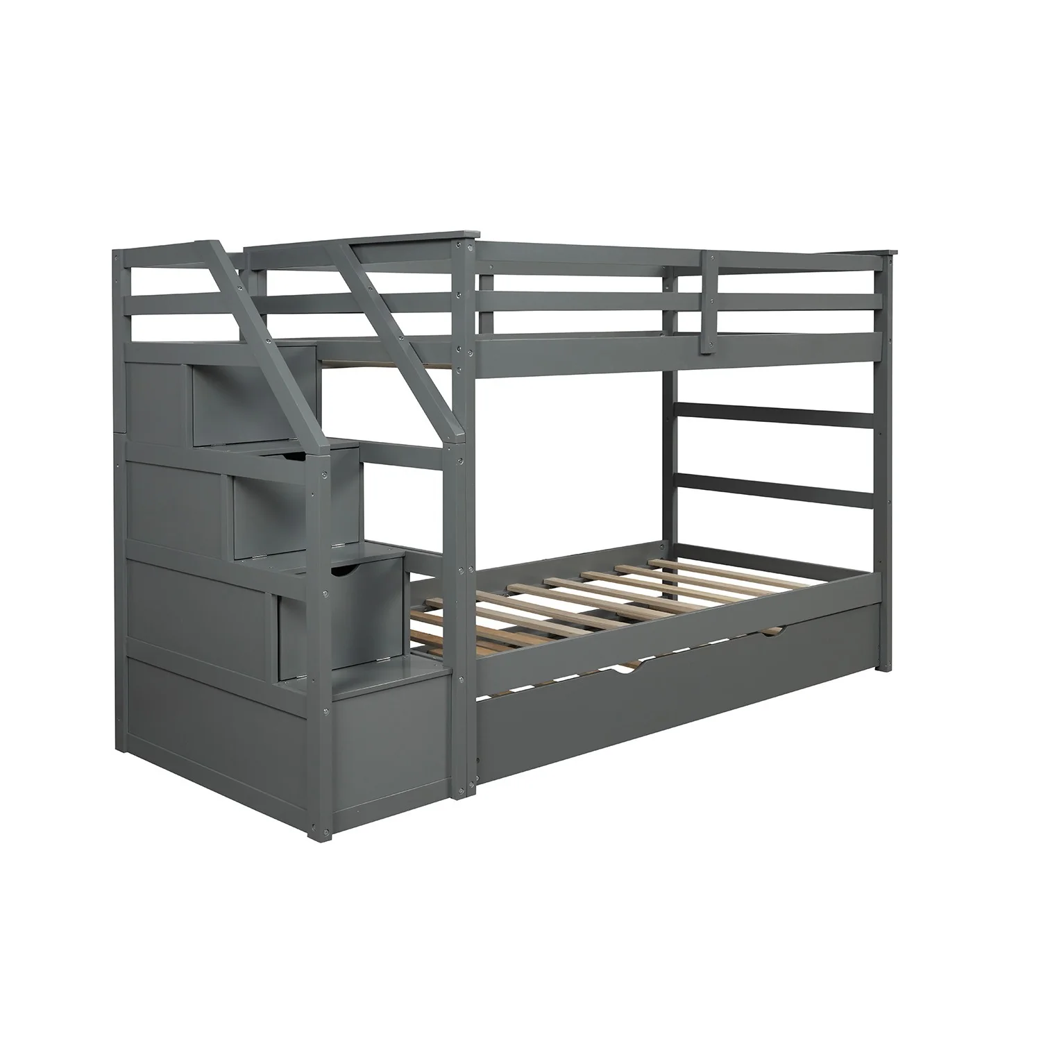 White Twin Over Twin Bunk Bed With Trundle By Homeroots - Image 22