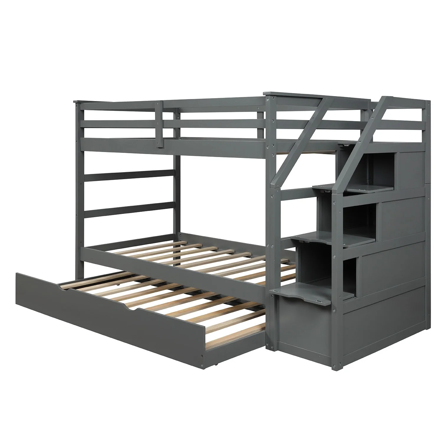 White Twin Over Twin Bunk Bed With Trundle By Homeroots - Image 23
