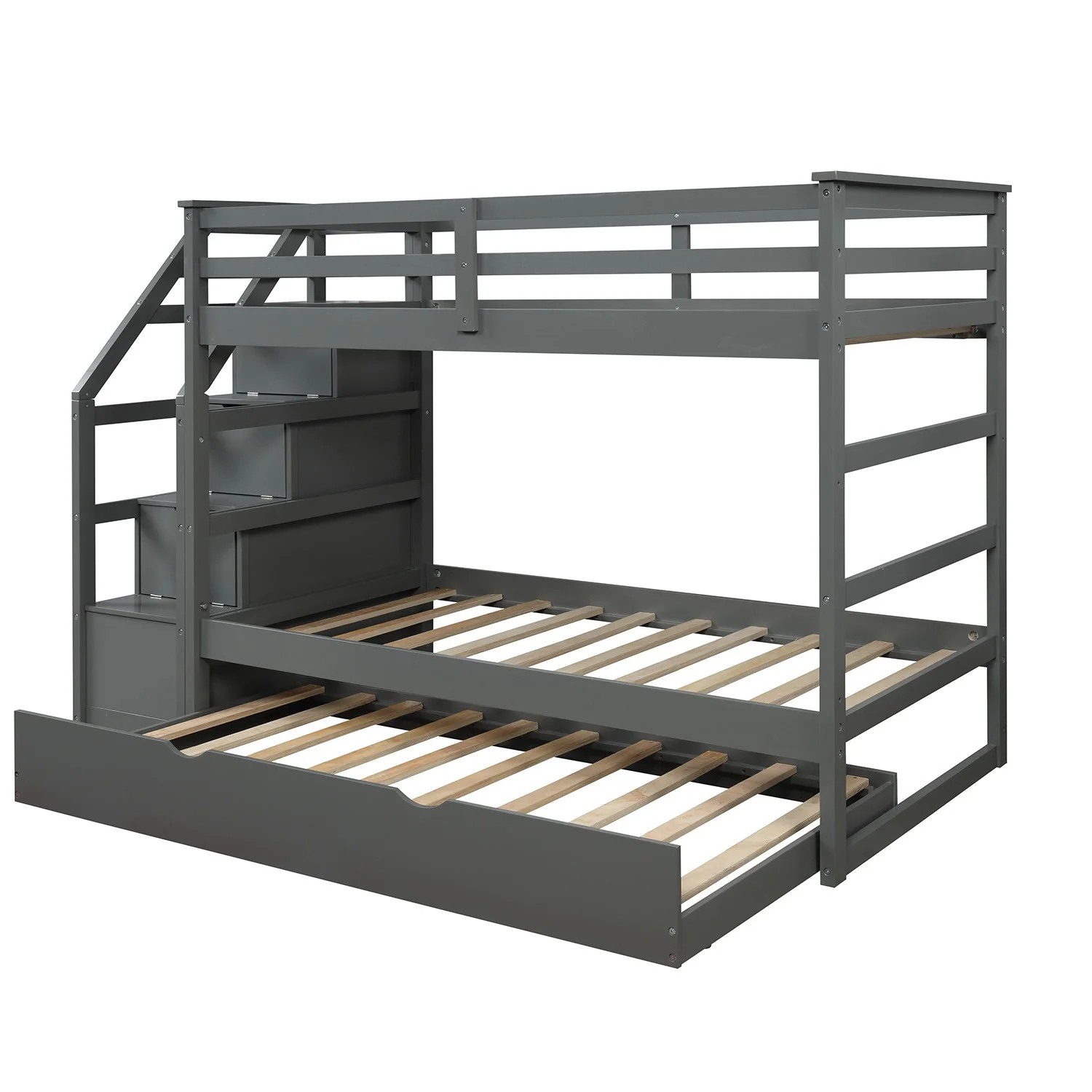 White Twin Over Twin Bunk Bed With Trundle By Homeroots - Image 24