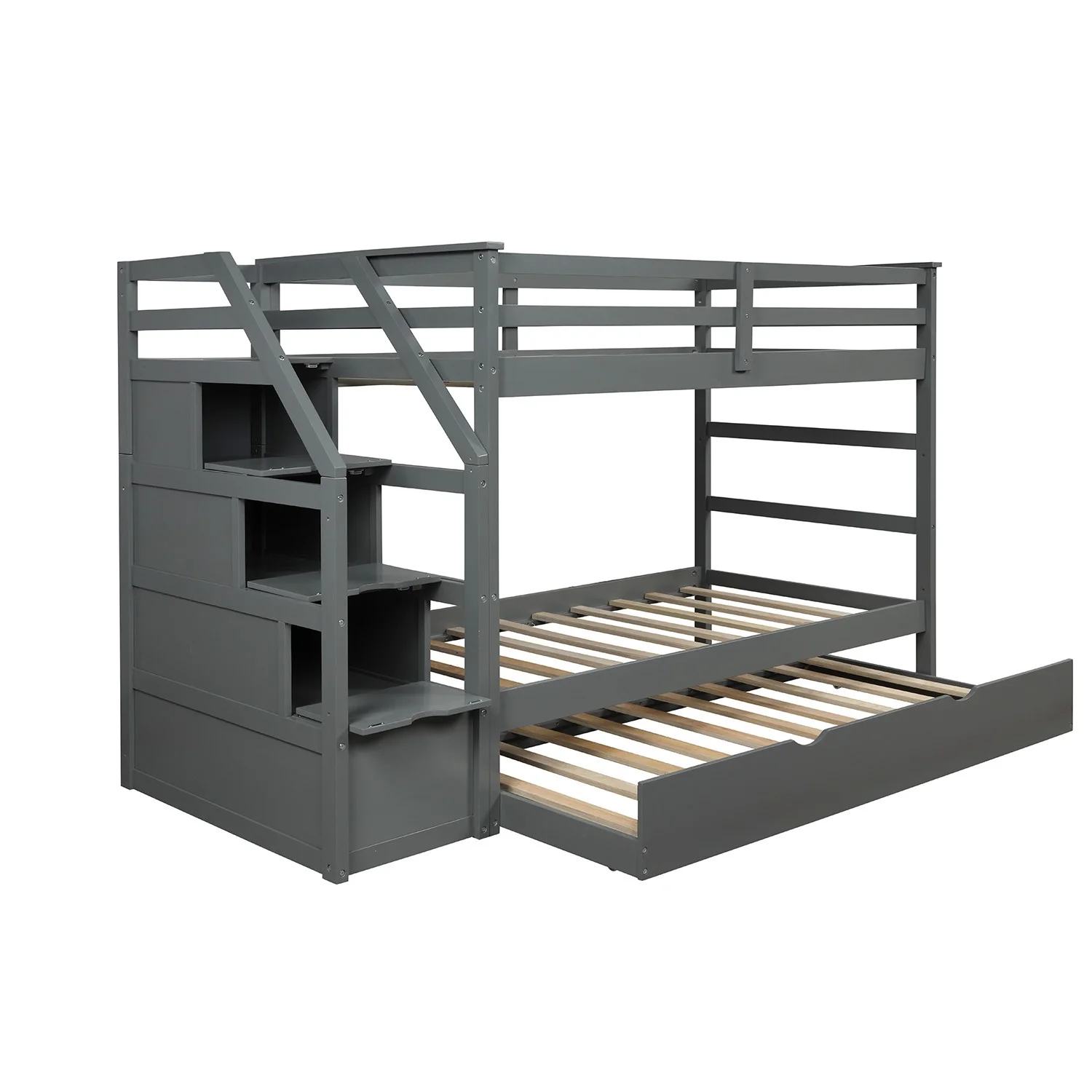 White Twin Over Twin Bunk Bed With Trundle By Homeroots - Image 27