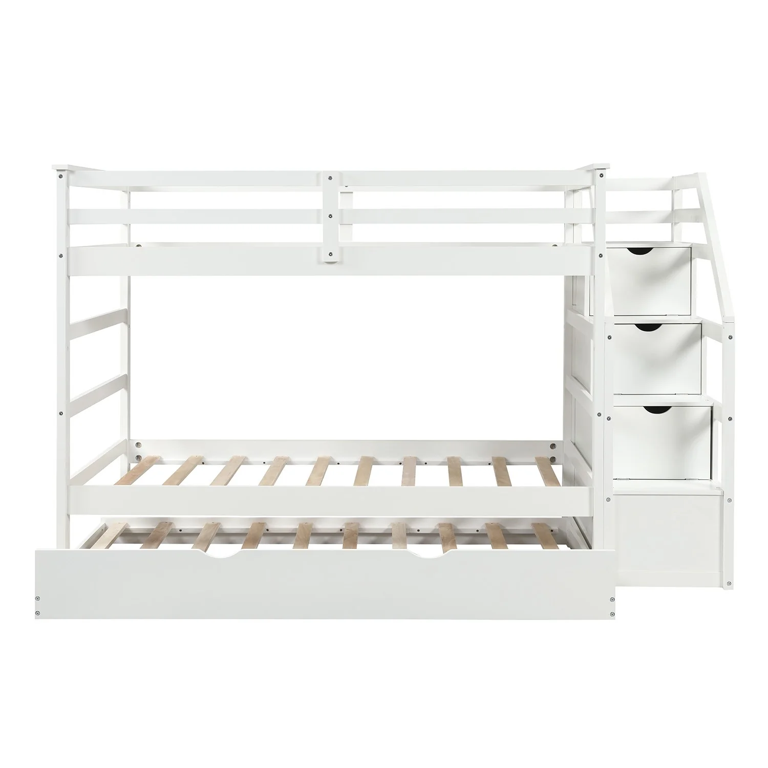 White Twin Over Twin Bunk Bed With Trundle By Homeroots - Image 6