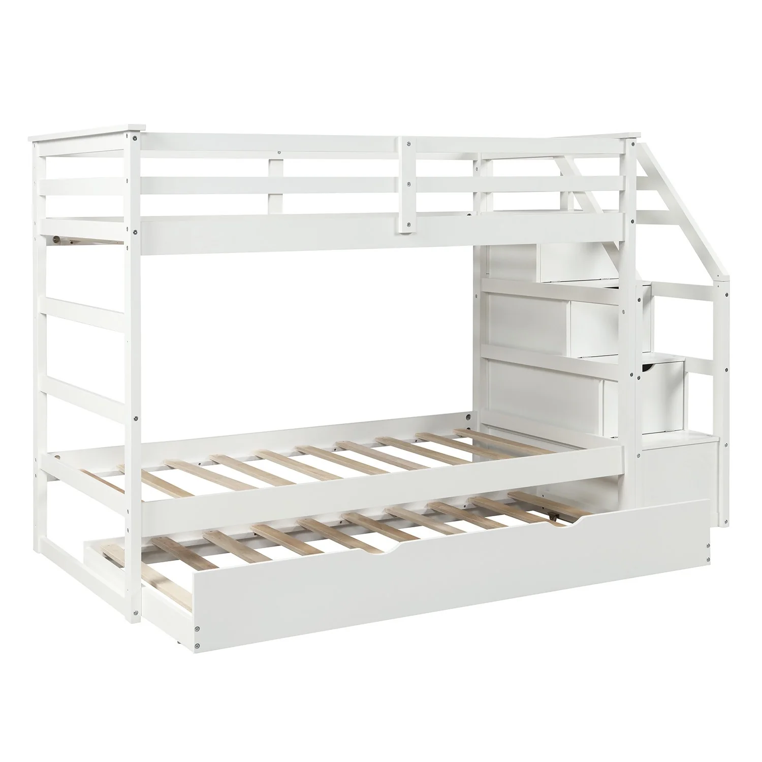 White Twin Over Twin Bunk Bed With Trundle By Homeroots - Image 7