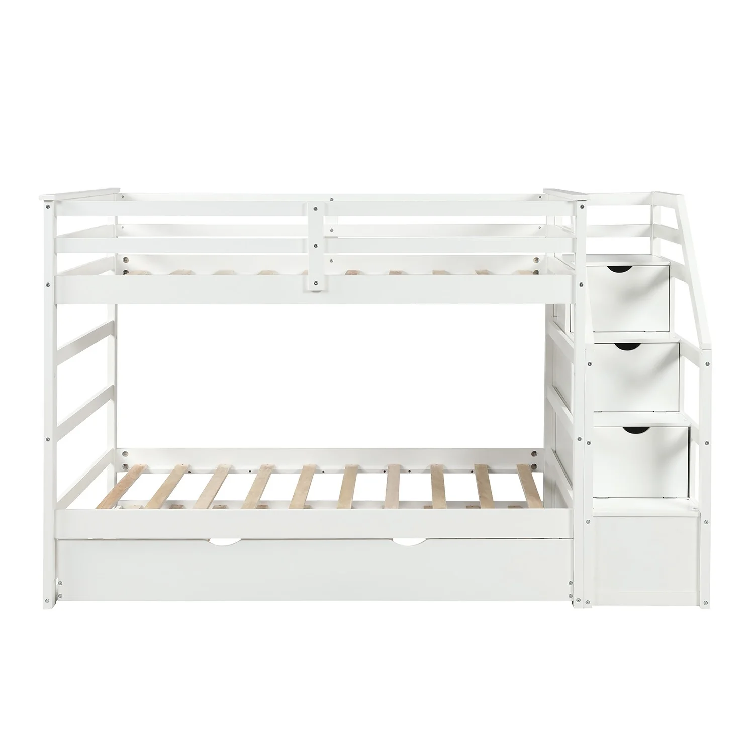 White Twin Over Twin Bunk Bed With Trundle By Homeroots - Image 8