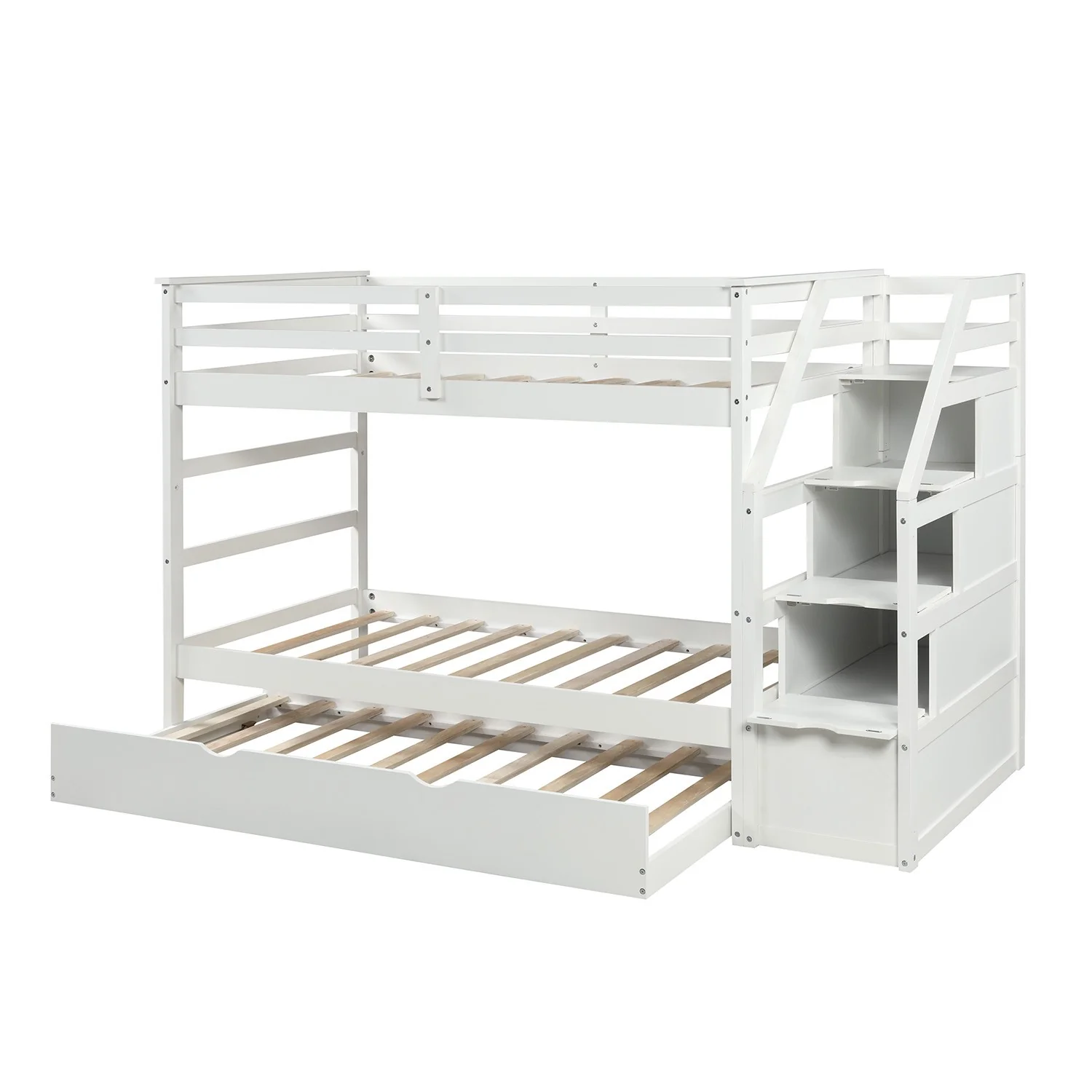 White Twin Over Twin Bunk Bed With Trundle By Homeroots - Image 9