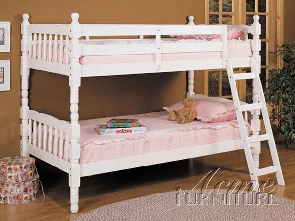 White Twin Over Twin Classic Bunk Bed By Homeroots - Image 2