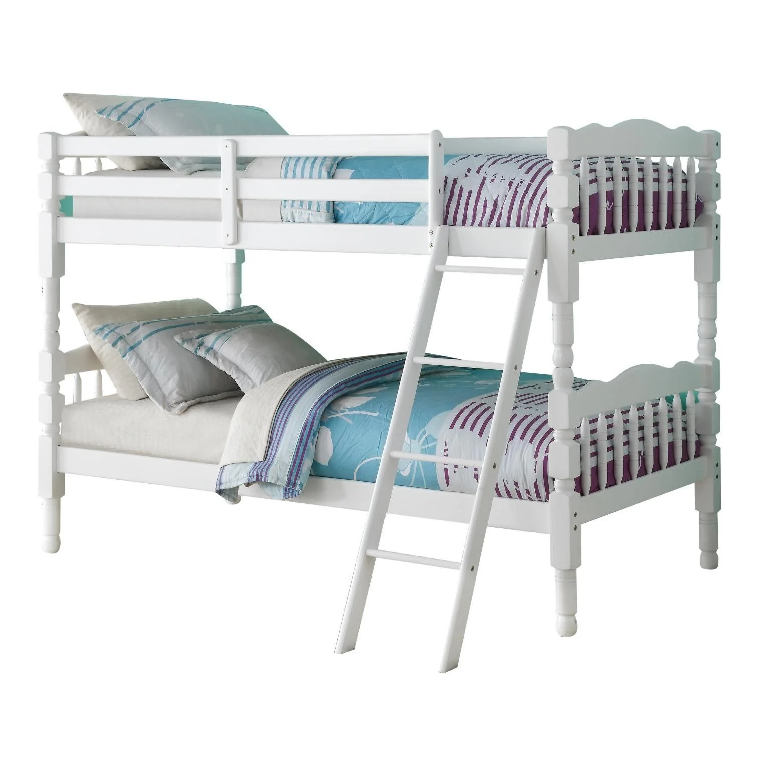 White Twin Over Twin Classic Bunk Bed By Homeroots - Image 3