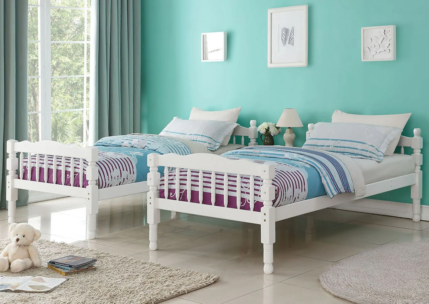 White Twin Over Twin Classic Bunk Bed By Homeroots - Image 4