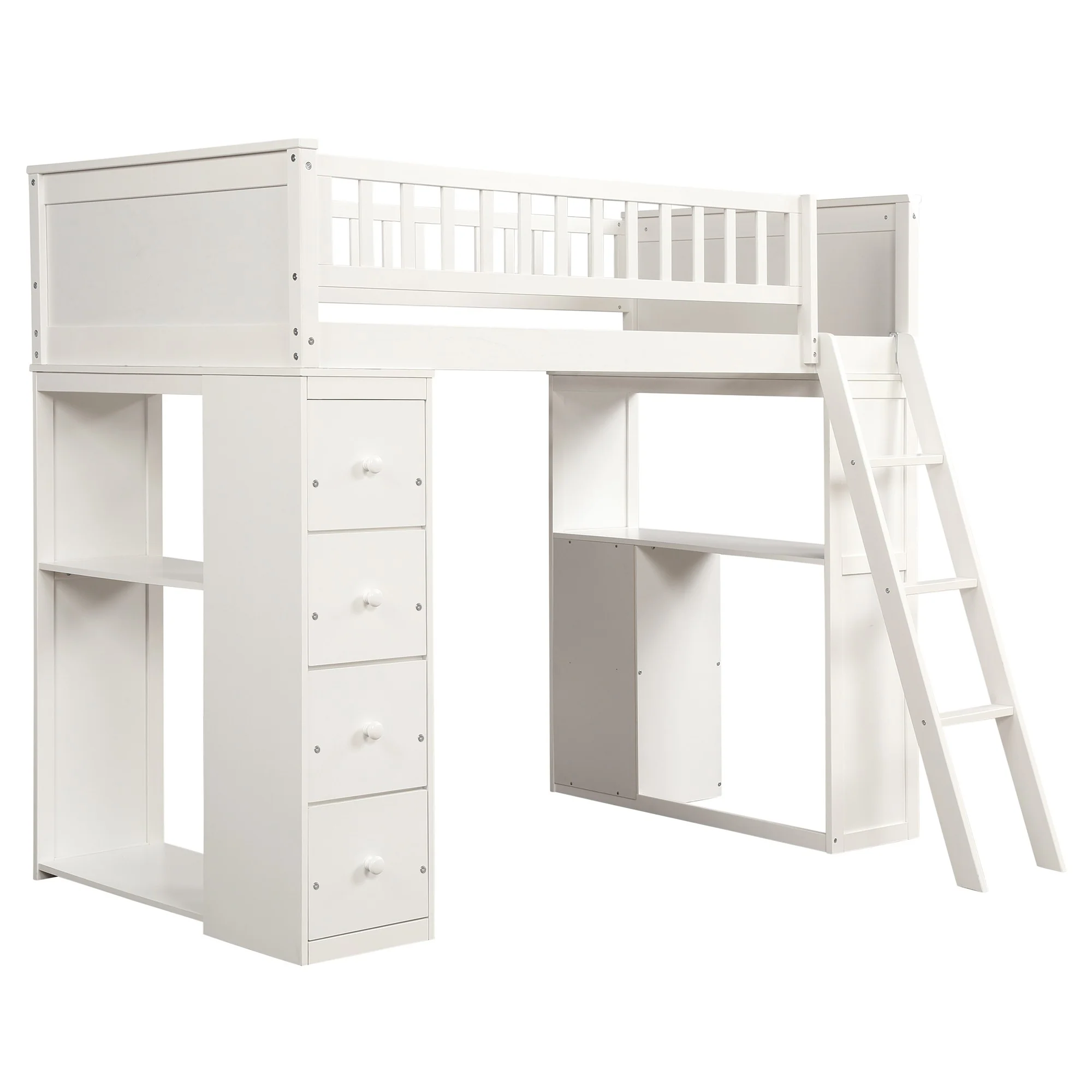 White Twin Over Twin Size Bed With Shelves And Drawers By Homeroots - Image 4