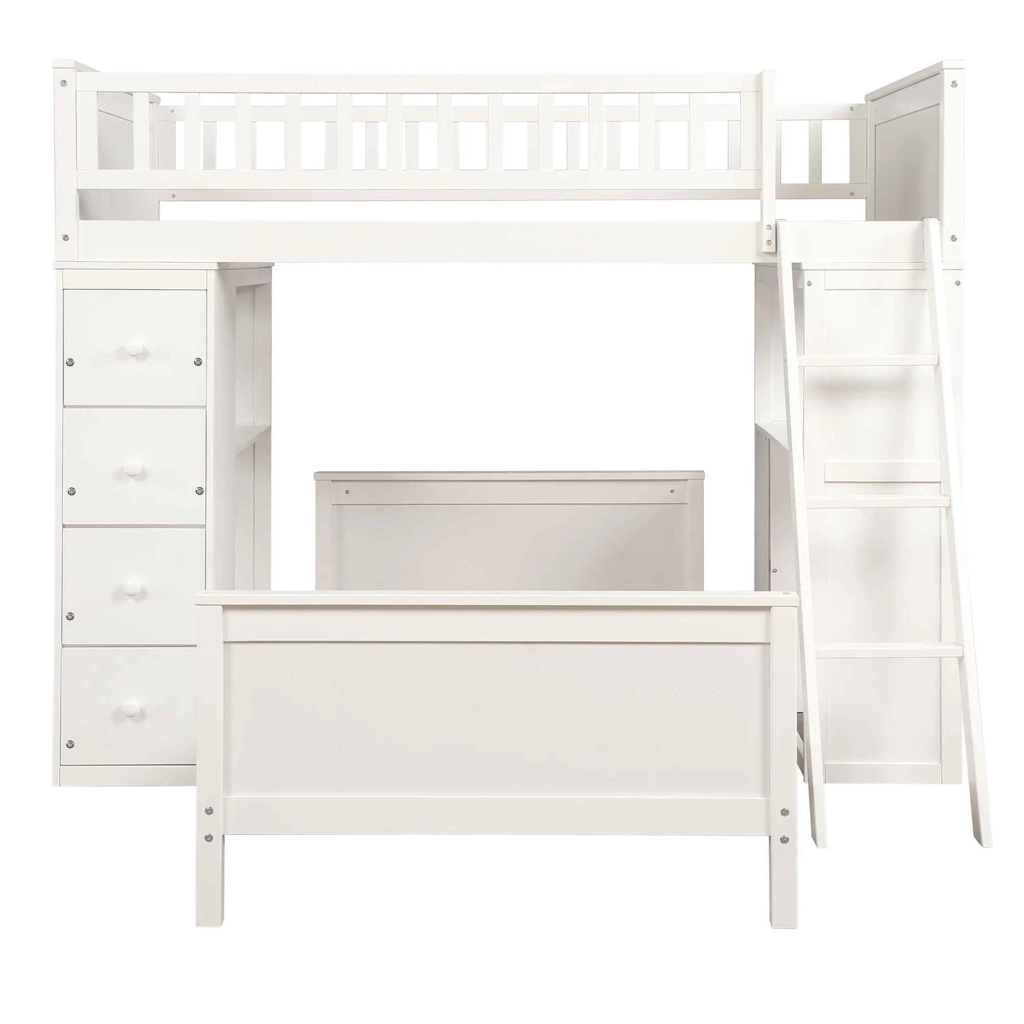 White Twin Over Twin Size Bed With Shelves And Drawers By Homeroots - Image 5
