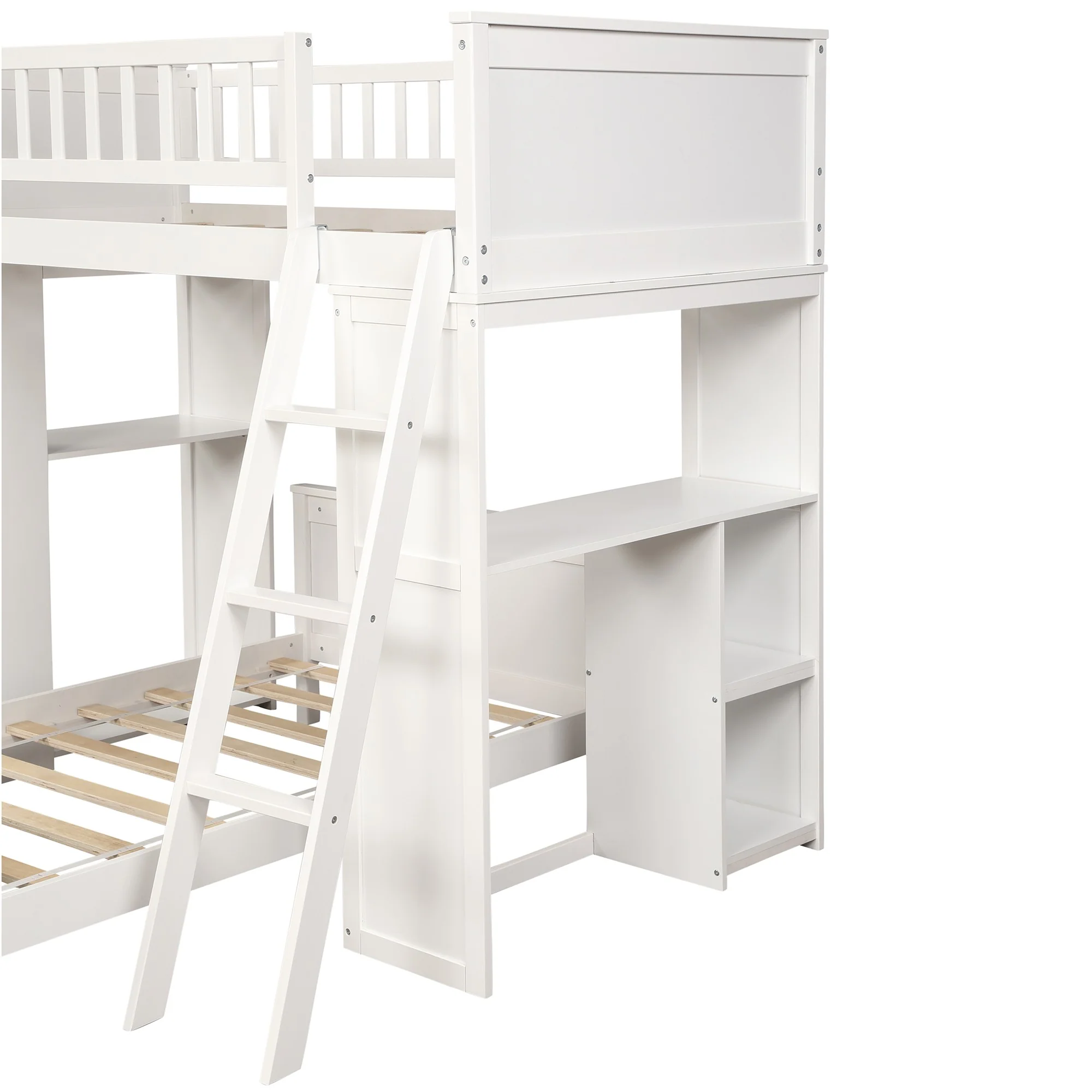 White Twin Over Twin Size Bed With Shelves And Drawers By Homeroots - Image 7