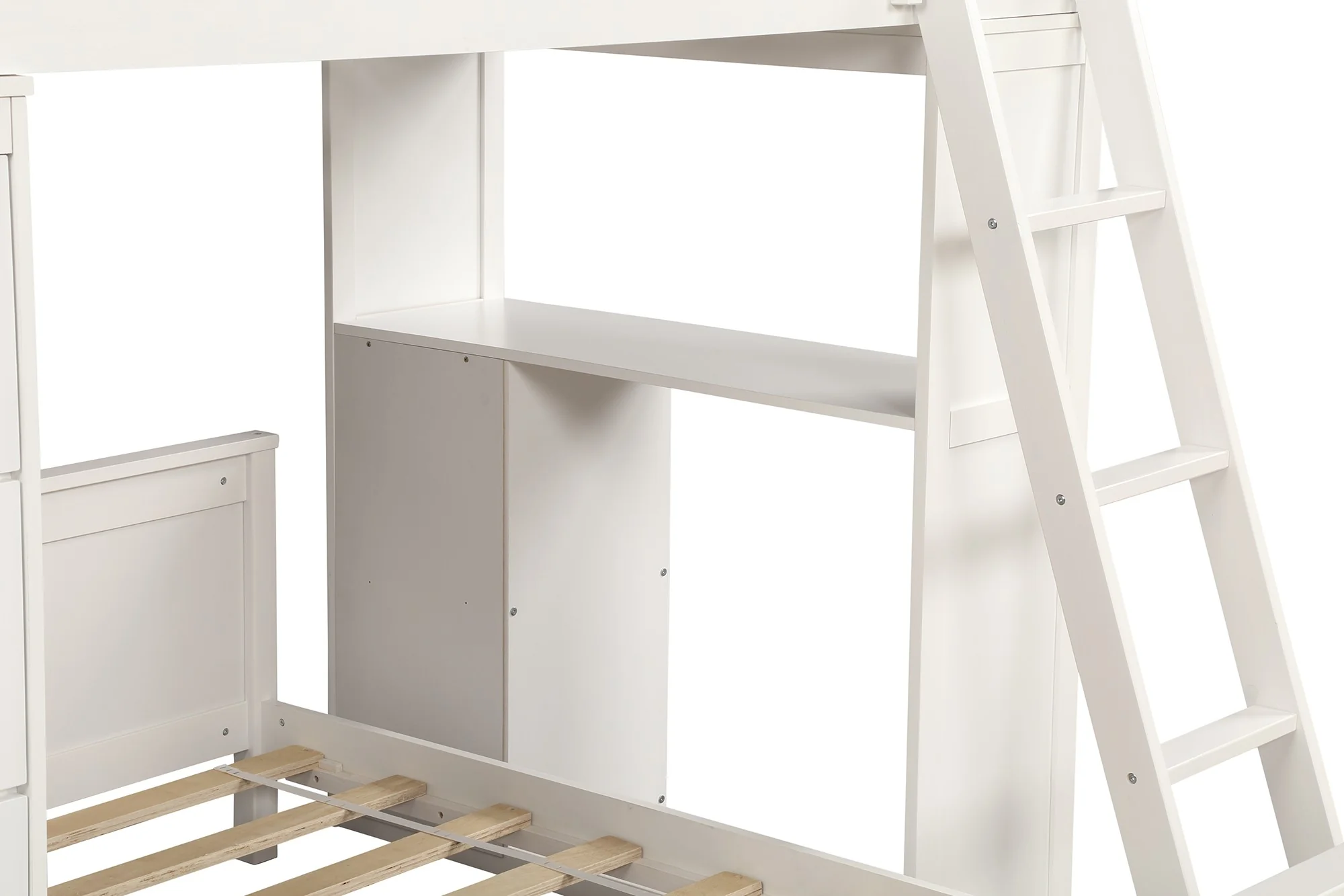 White Twin Over Twin Size Bed With Shelves And Drawers By Homeroots - Image 8