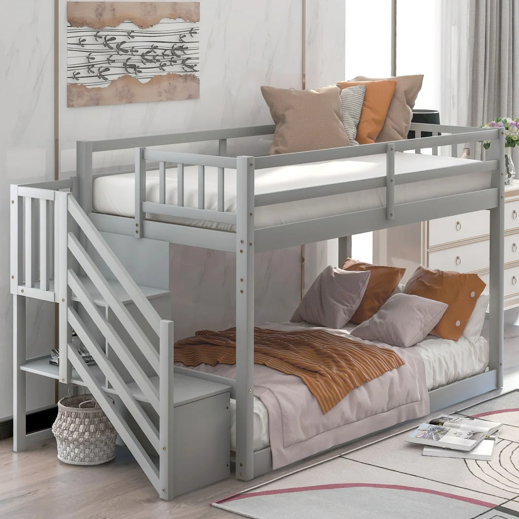 White Twin Over Twin Staircase Bunk Bed By Homeroots - Image 10