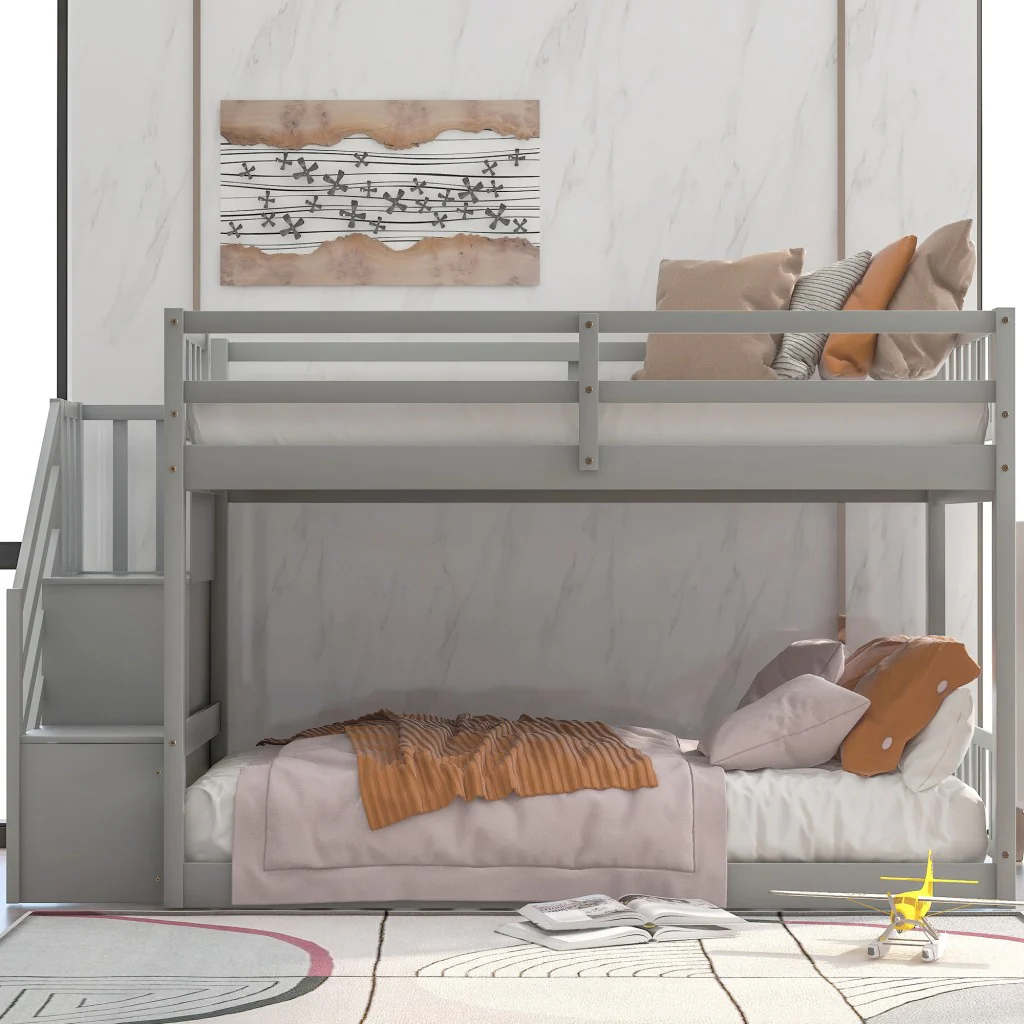 White Twin Over Twin Staircase Bunk Bed By Homeroots - Image 11
