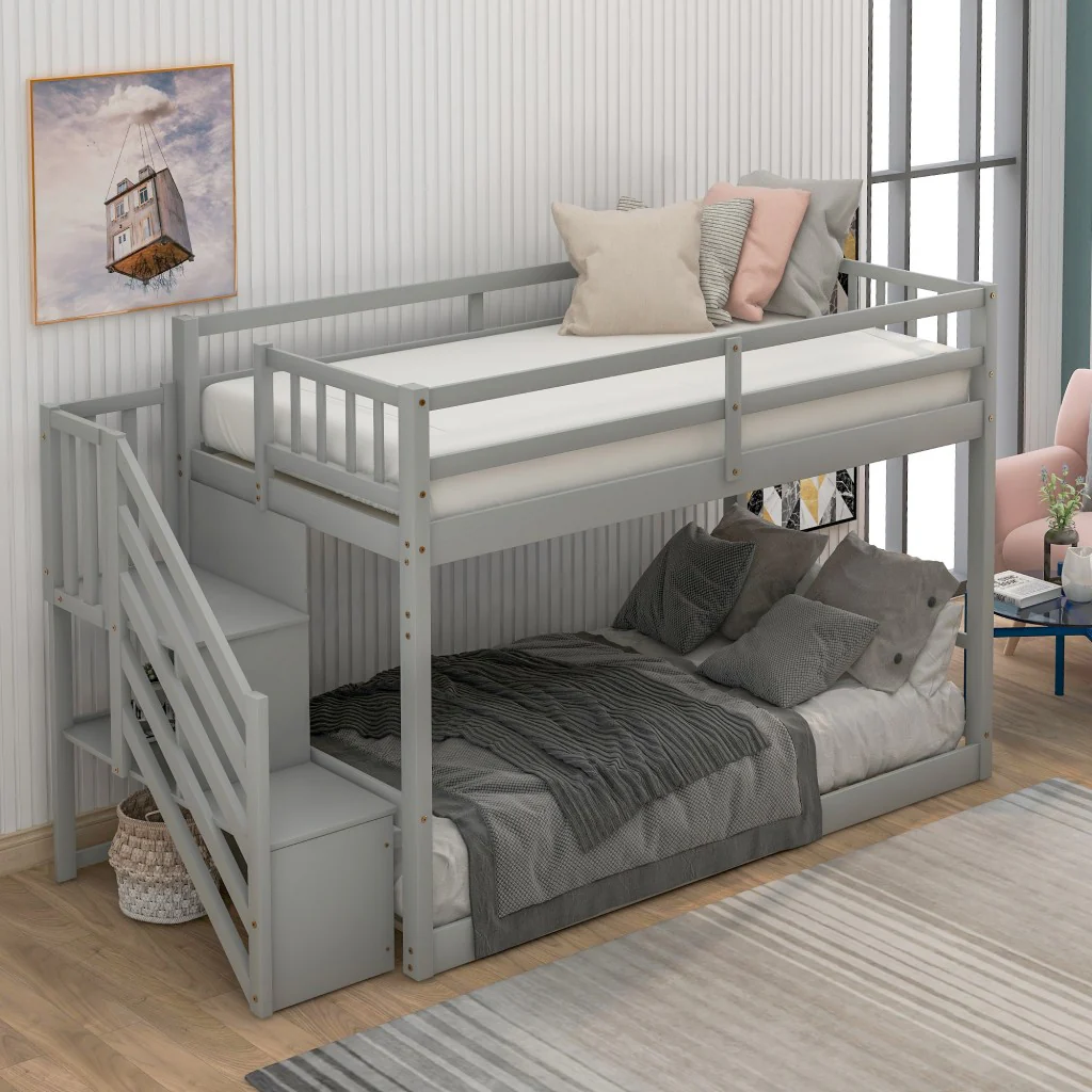 White Twin Over Twin Staircase Bunk Bed By Homeroots - Image 12