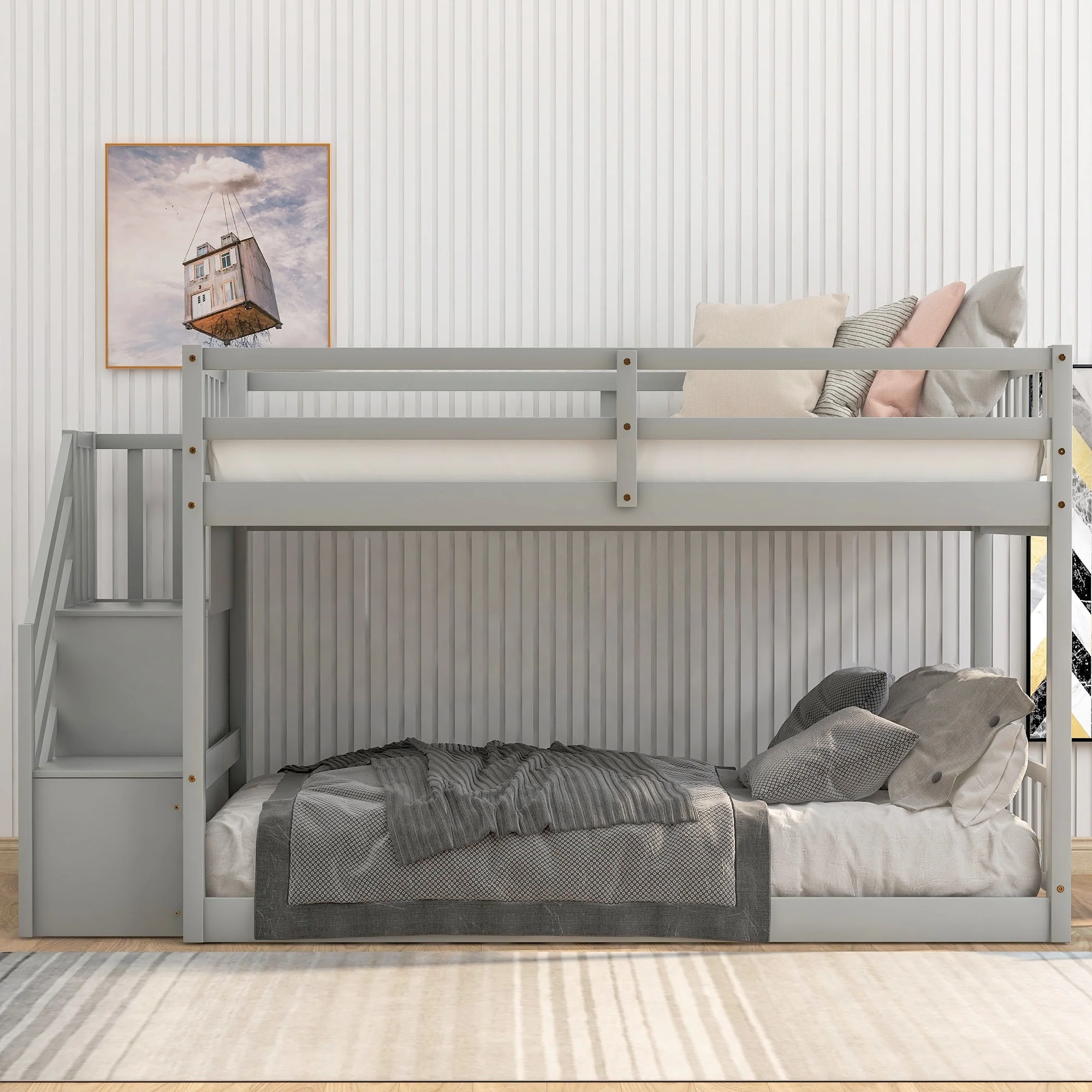 White Twin Over Twin Staircase Bunk Bed By Homeroots - Image 13
