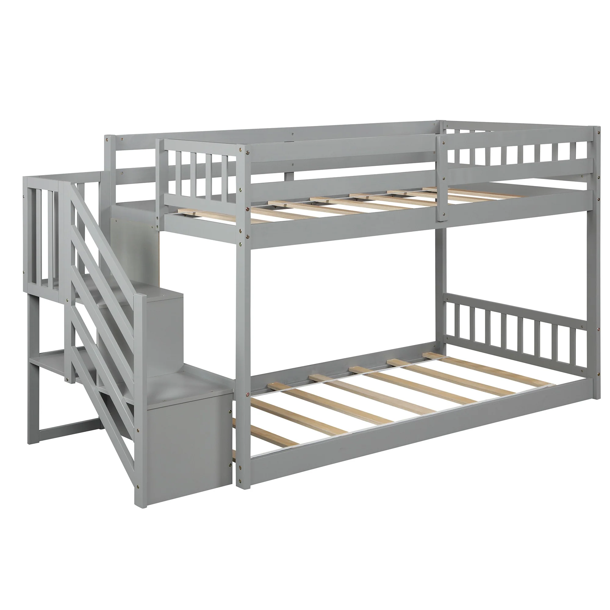 White Twin Over Twin Staircase Bunk Bed By Homeroots - Image 16