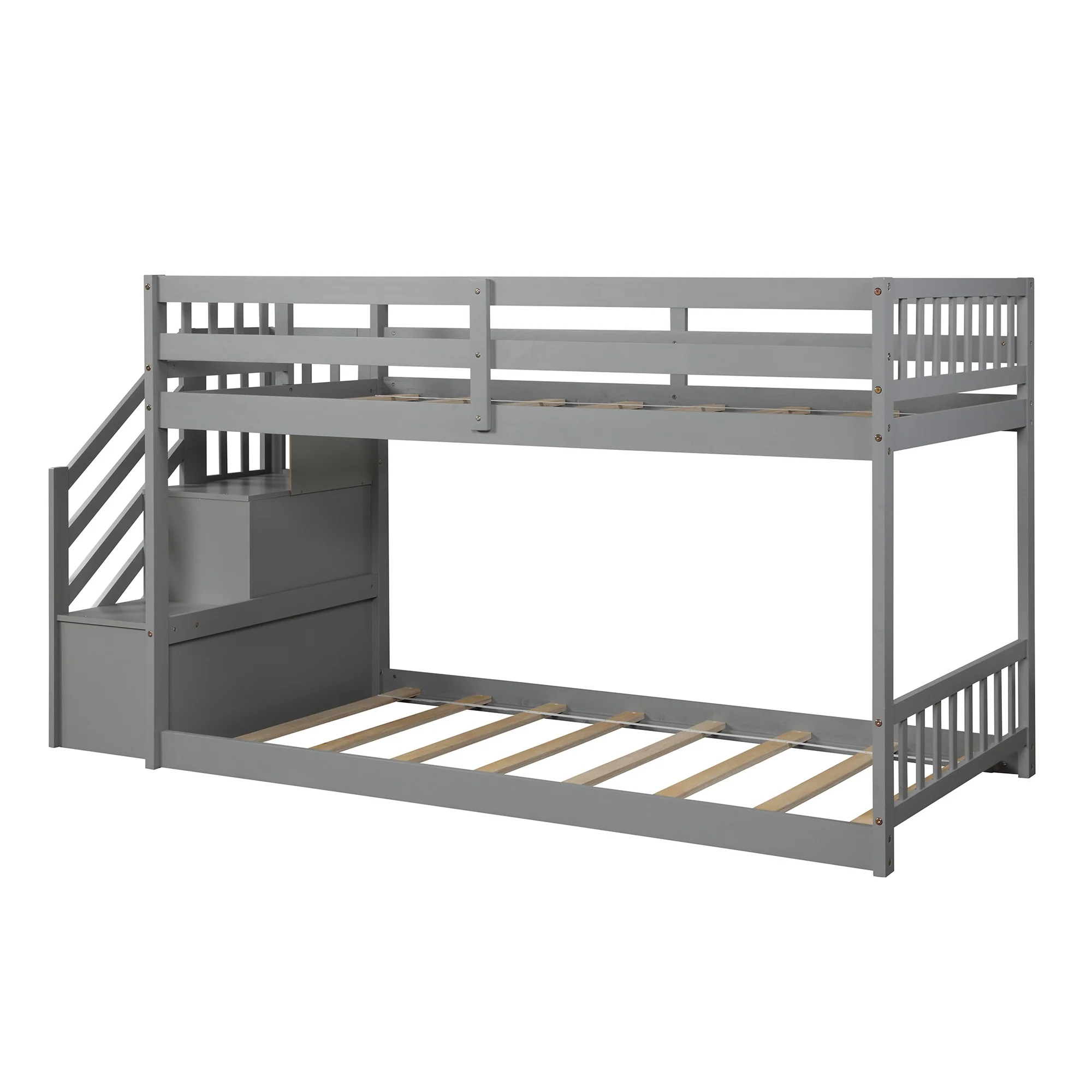 White Twin Over Twin Staircase Bunk Bed By Homeroots - Image 17