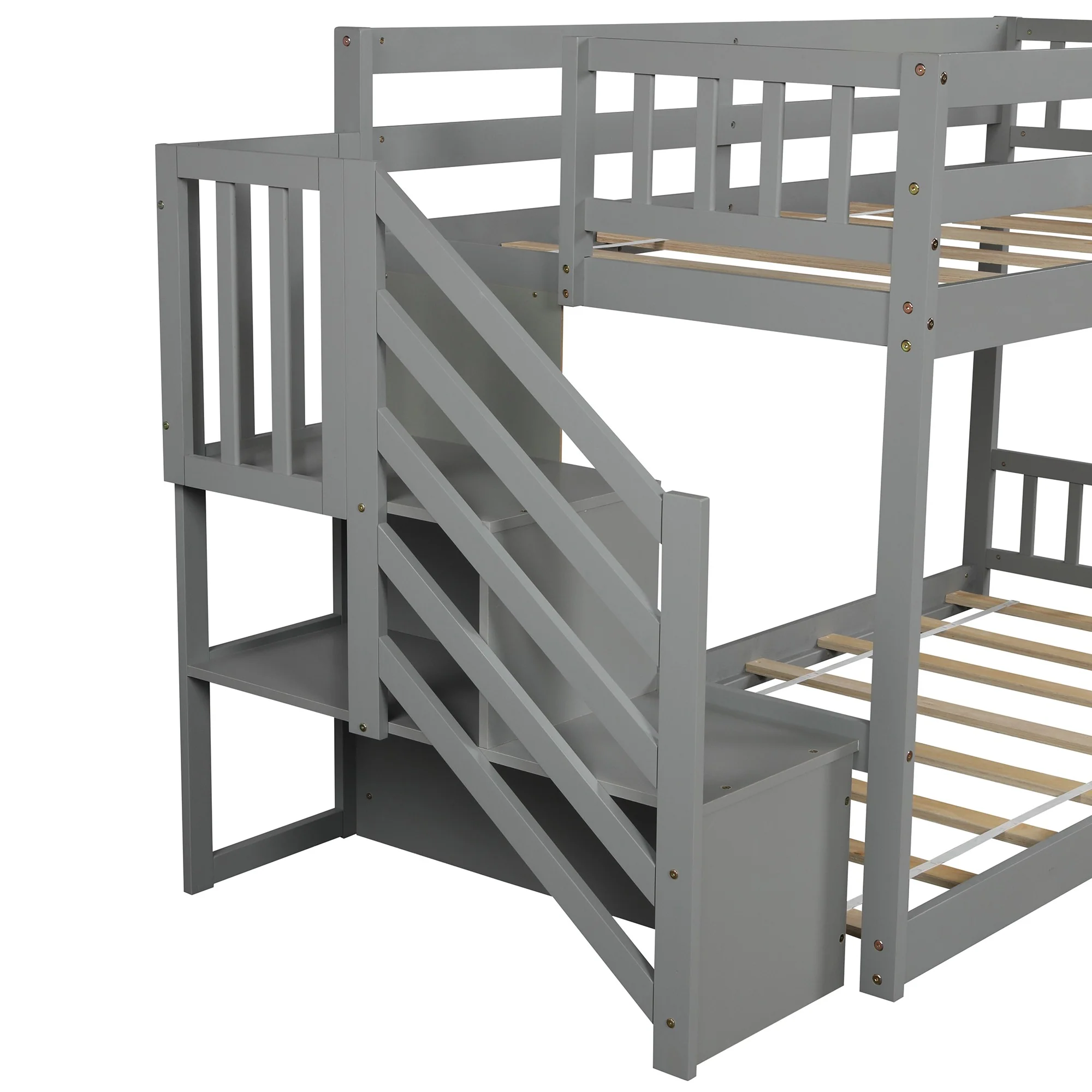 White Twin Over Twin Staircase Bunk Bed By Homeroots - Image 18