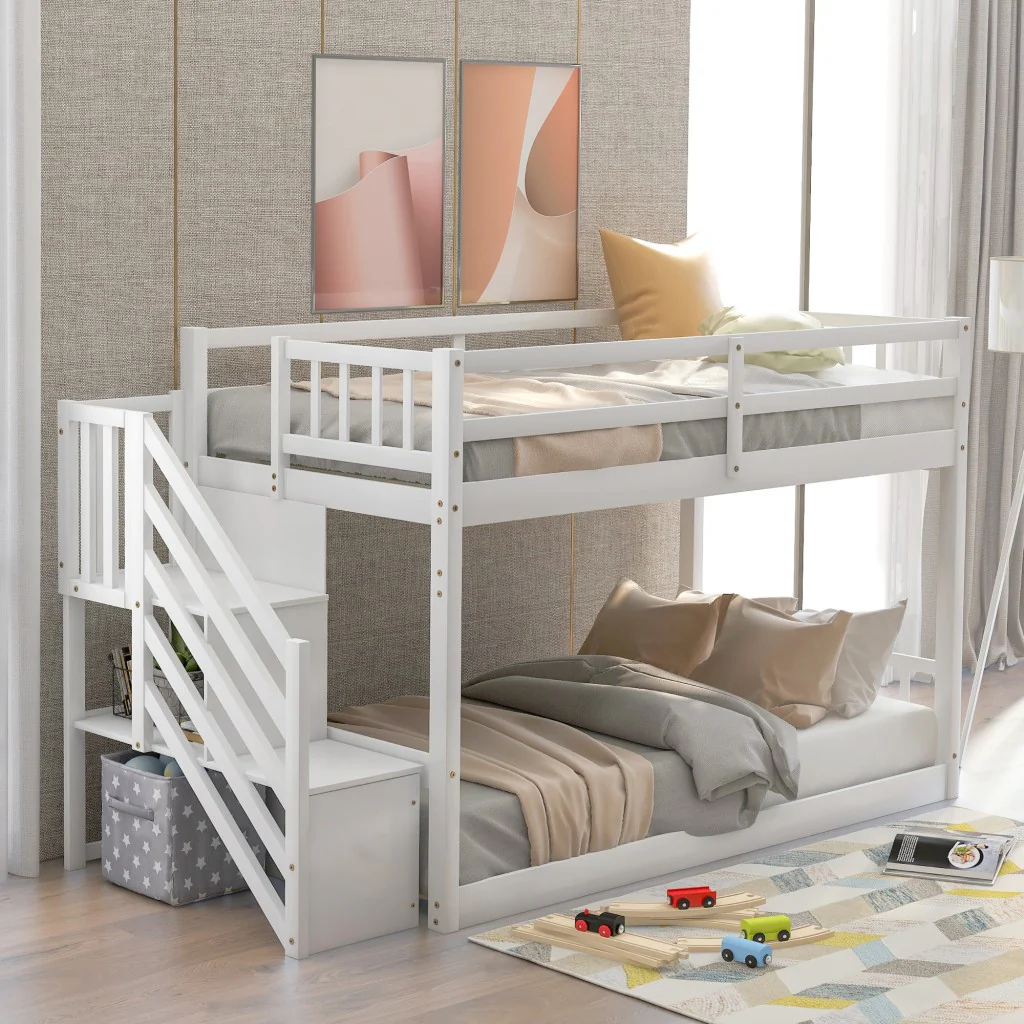 White Twin Over Twin Staircase Bunk Bed By Homeroots - Image 3
