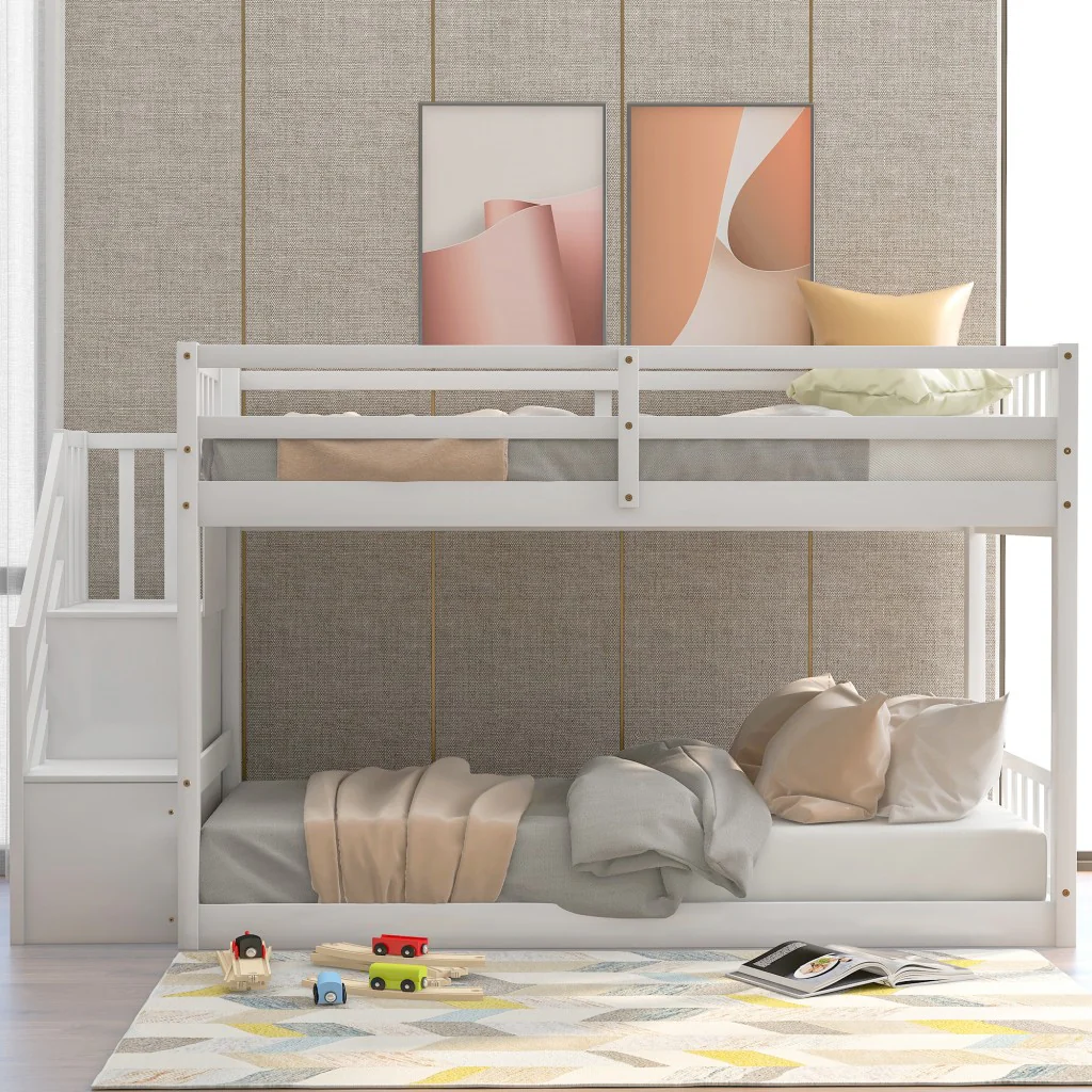 White Twin Over Twin Staircase Bunk Bed By Homeroots - Image 4