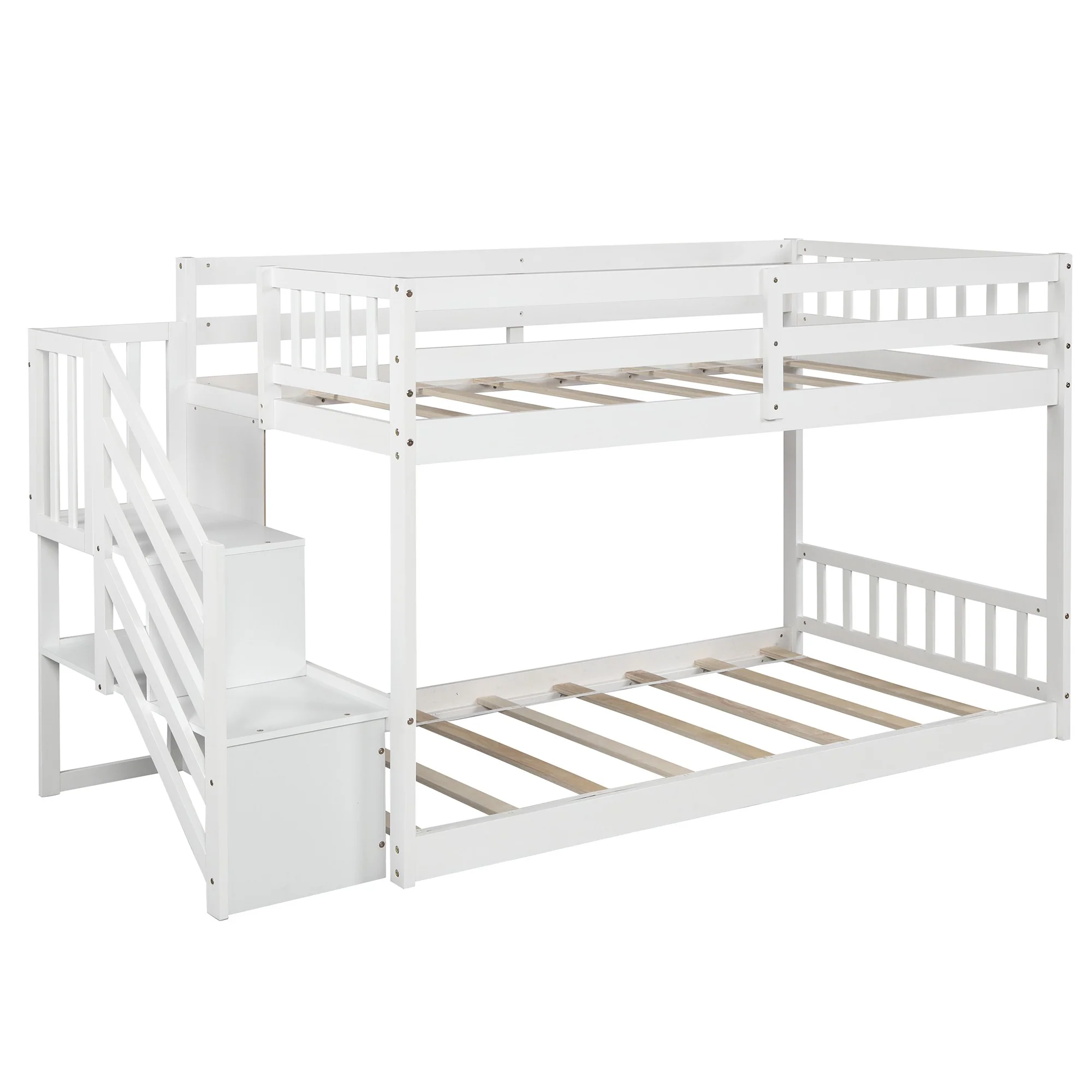White Twin Over Twin Staircase Bunk Bed By Homeroots - Image 6
