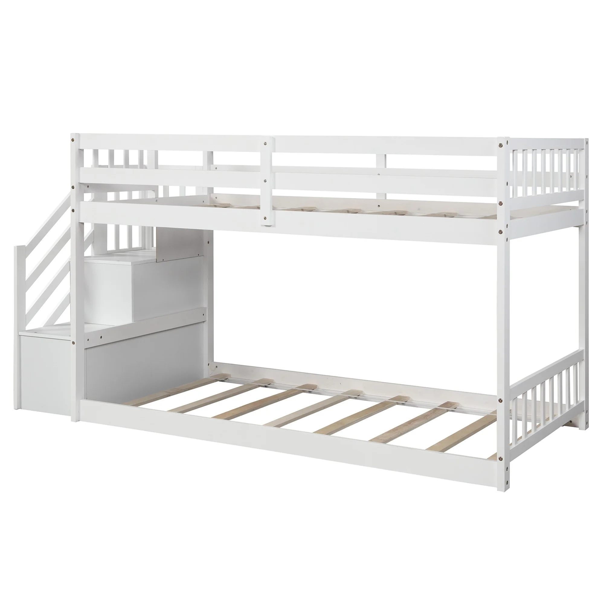White Twin Over Twin Staircase Bunk Bed By Homeroots - Image 7