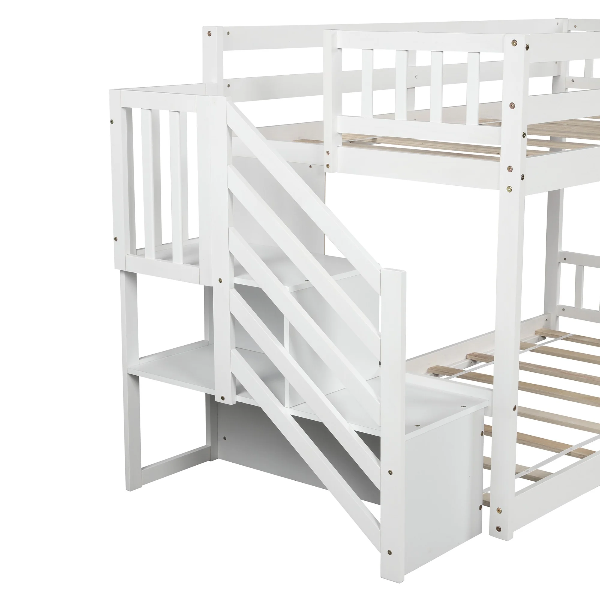 White Twin Over Twin Staircase Bunk Bed By Homeroots - Image 9