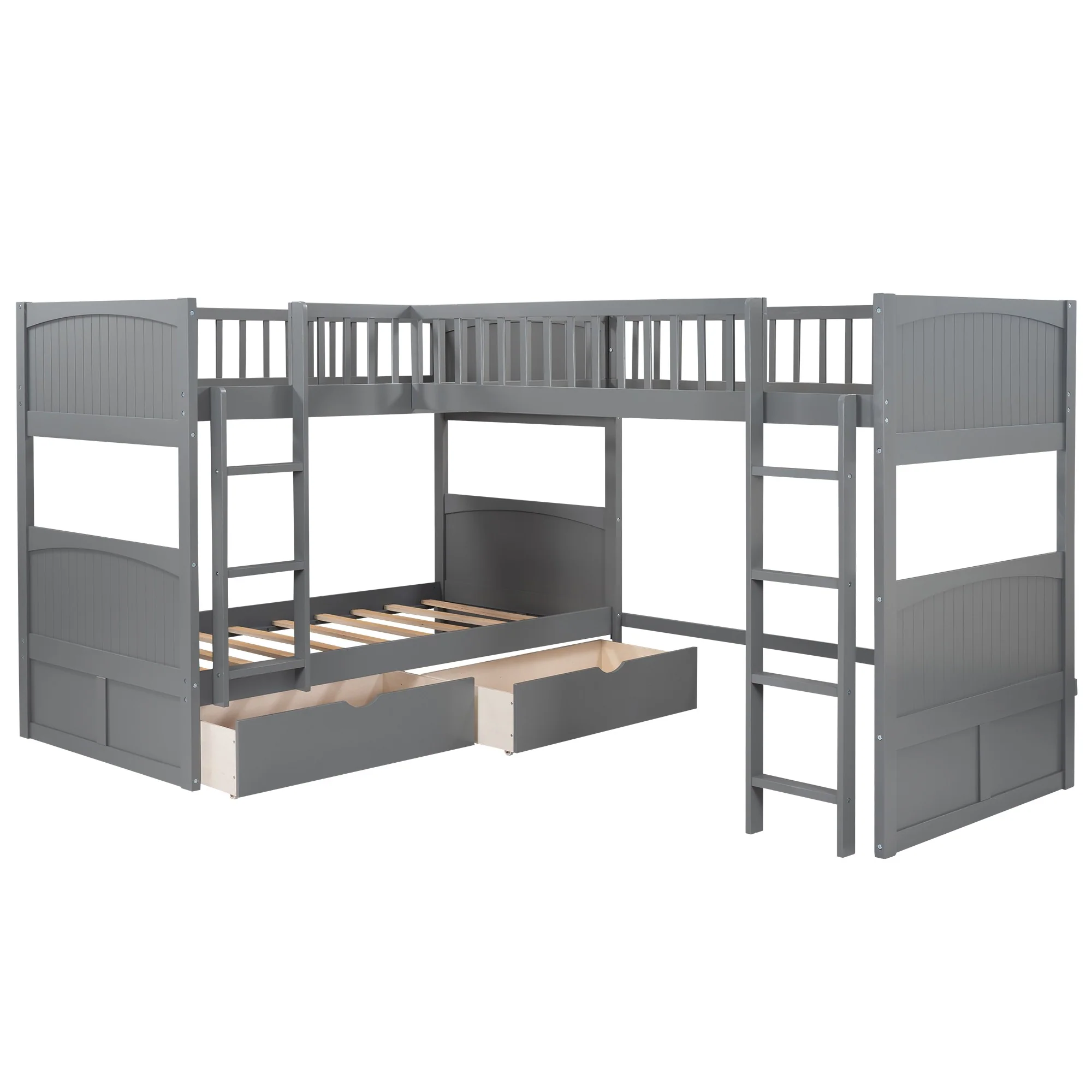 White Twin Size Bunk Bed With Attached Loft Bed And Drawers By Homeroots - Image 14