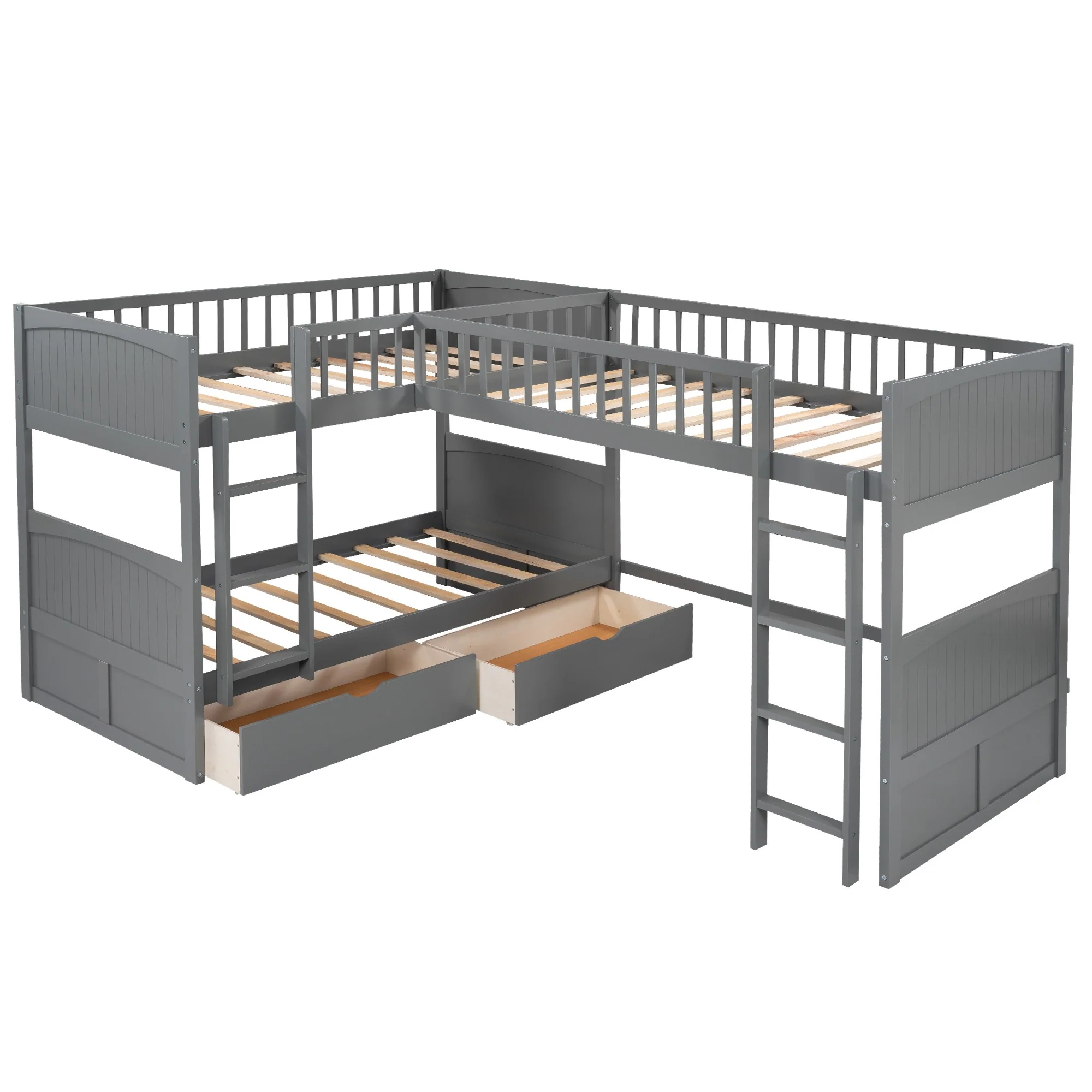 White Twin Size Bunk Bed With Attached Loft Bed And Drawers By Homeroots - Image 15
