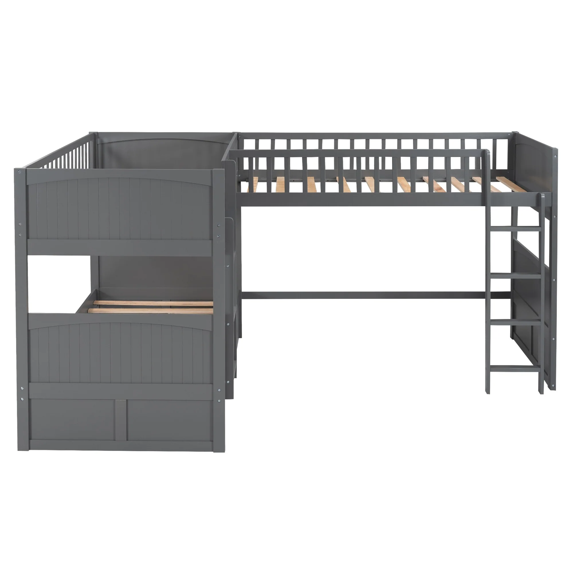 White Twin Size Bunk Bed With Attached Loft Bed And Drawers By Homeroots - Image 17