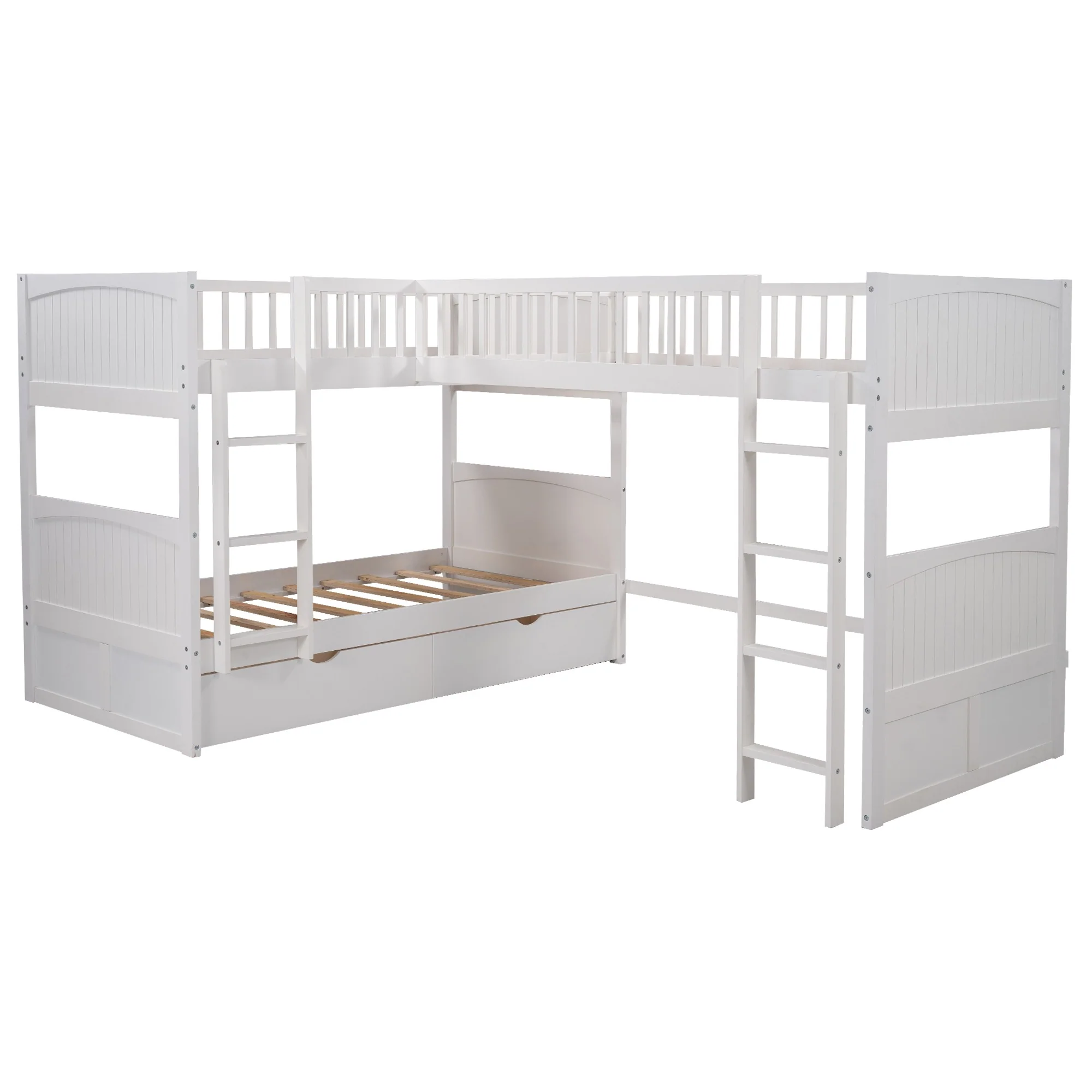 White Twin Size Bunk Bed With Attached Loft Bed And Drawers By Homeroots - Image 5