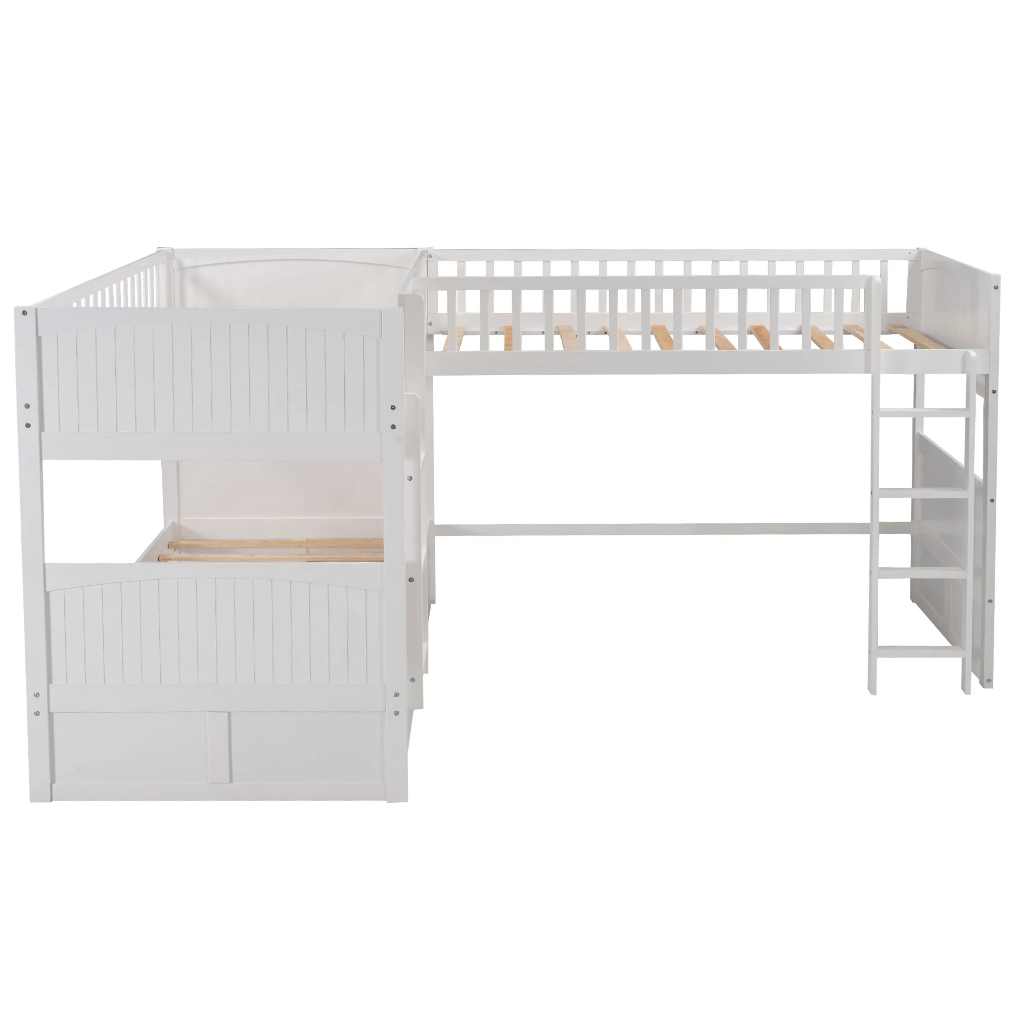 White Twin Size Bunk Bed With Attached Loft Bed And Drawers By Homeroots - Image 7