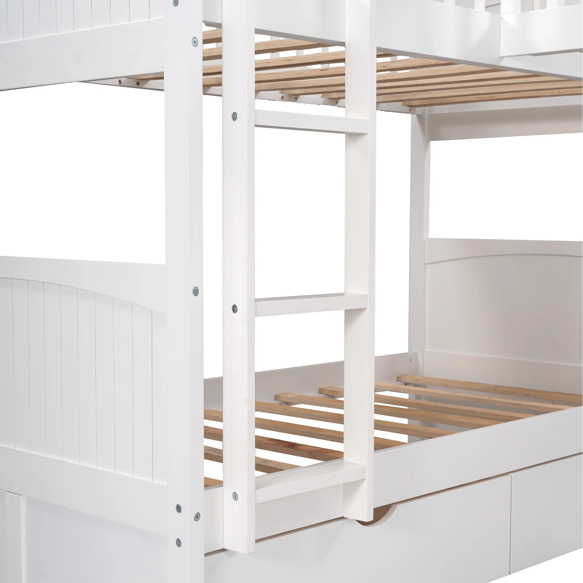 White Twin Size Bunk Bed With Attached Loft Bed And Drawers By Homeroots - Image 9