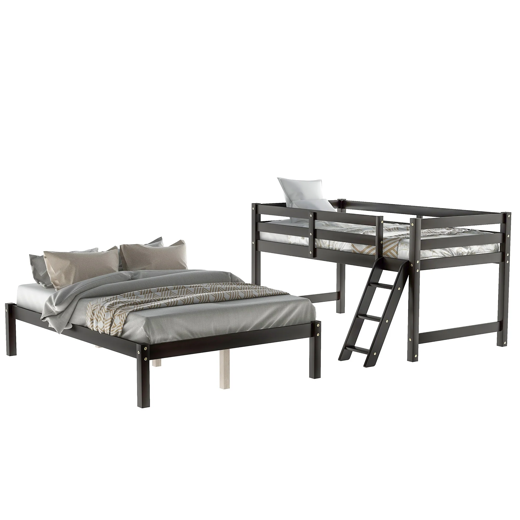 White Twin Size Full Size Bunk Bed By Homeroots - Image 16