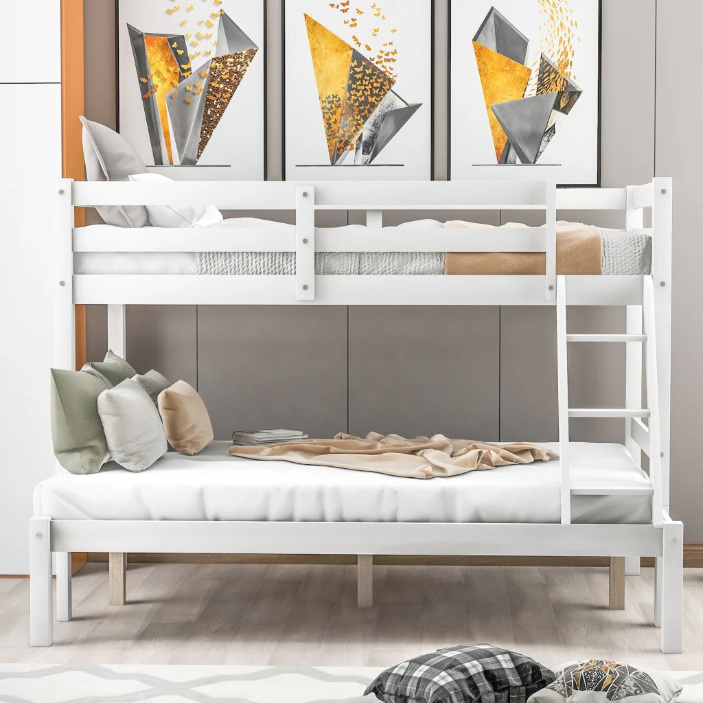 White Twin Size Full Size Bunk Bed By Homeroots - Image 2